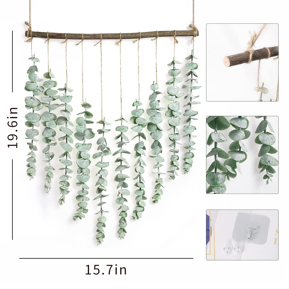 Artificial Eucalyptus Wall Hanging Decor - Fake Eucalyptus Leaves Greenery Vines for Farmhouse Rustic Boho Style - Bathroom Bedroom Living Room Wall Decor - Perfect for Home, Wedding, and Office Decoration