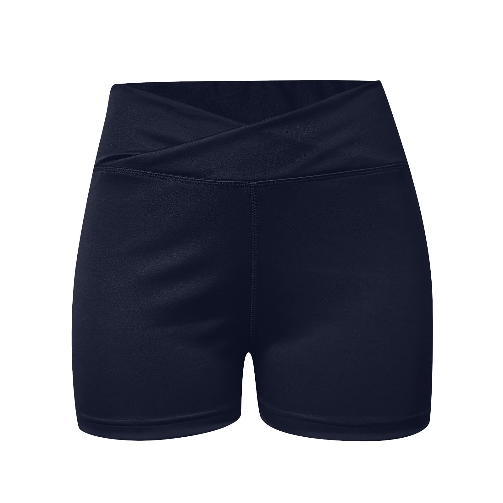 Women's High Waisted Biker Shorts - Tummy Control Yoga Running Workout Shorts with Cross Waist Design | No Pocket Option | Navy Blue XXL | Perfect for Gym, Cycling & Lounge Wear