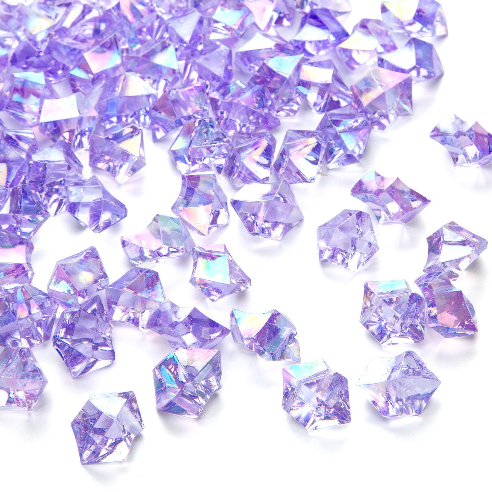 150PCS Purple Holographic Acrylic Fake Ice Rocks - Sparkling Crushed Ice Diamonds for Vase Fillers, Table Scatter, Wedding & Party Decorations - Perfect for Centerpieces, DIY Crafts, and Event Styling