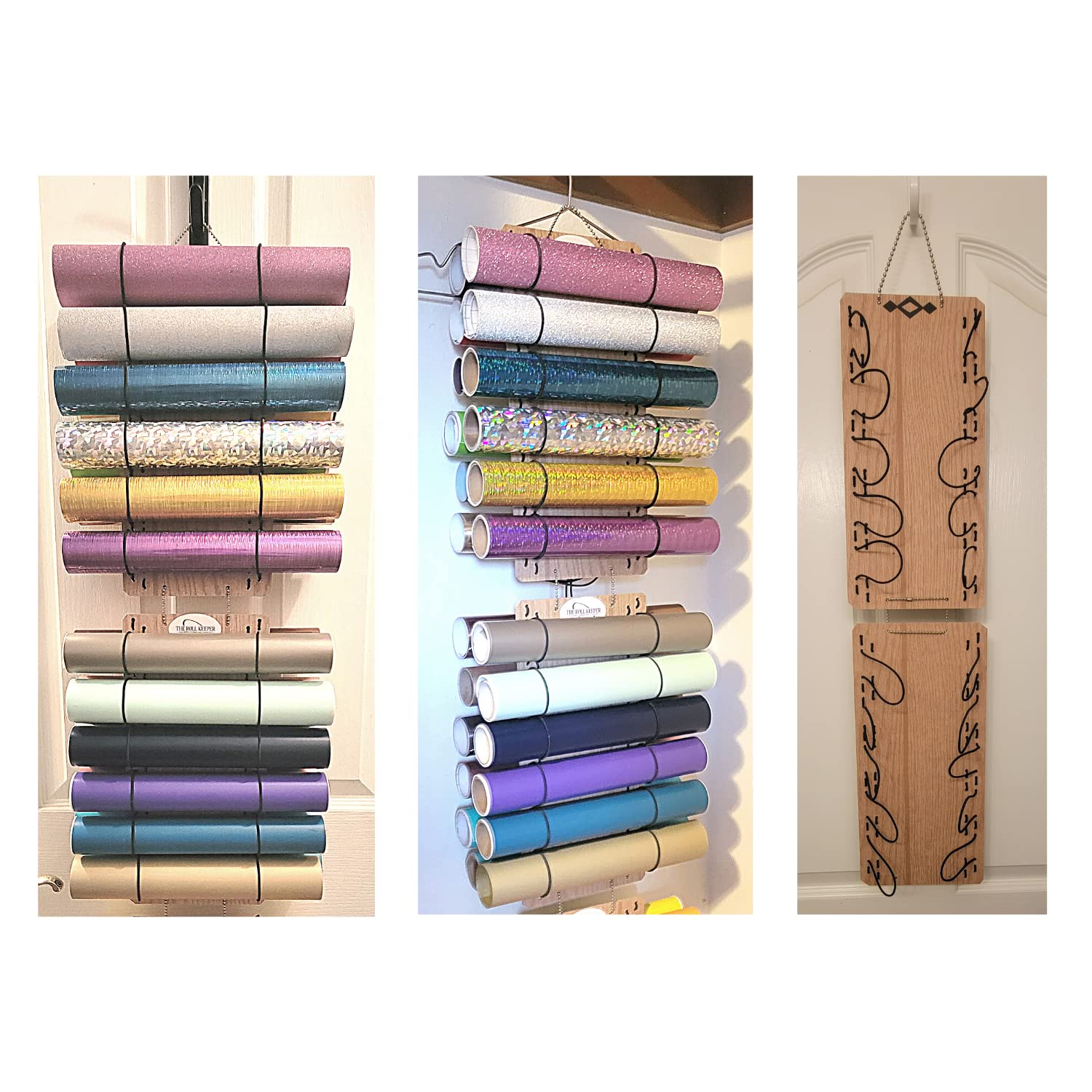 The Roll Keeper - Adjustable Vinyl Roll Holder & Craft Room Organizer - Hanging Wall Mount for Diamond Painting, Fabric, Wrapping Paper - Holds 24 Rolls (White) - Perfect for Craft Rooms, Closets & DIY Workspaces