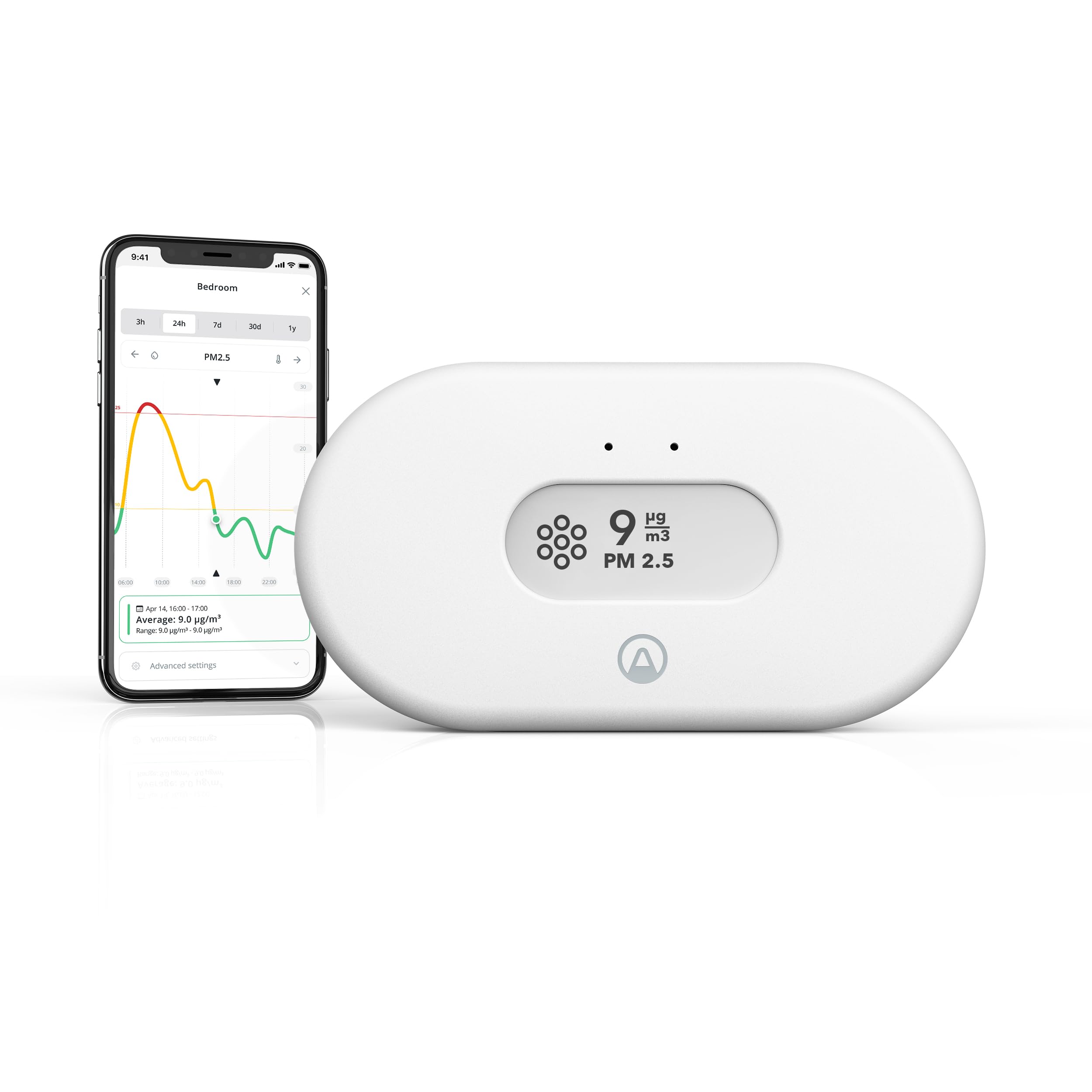 Airthings View Pollution - Smart Indoor Air Quality Monitor with PM2.5 Sensor, Humidity & Temperature Detection - Wireless WiFi & Battery Powered for Home, Office - Ideal for City Pollution & Wildfire Smoke Monitoring - Works with Mobile App