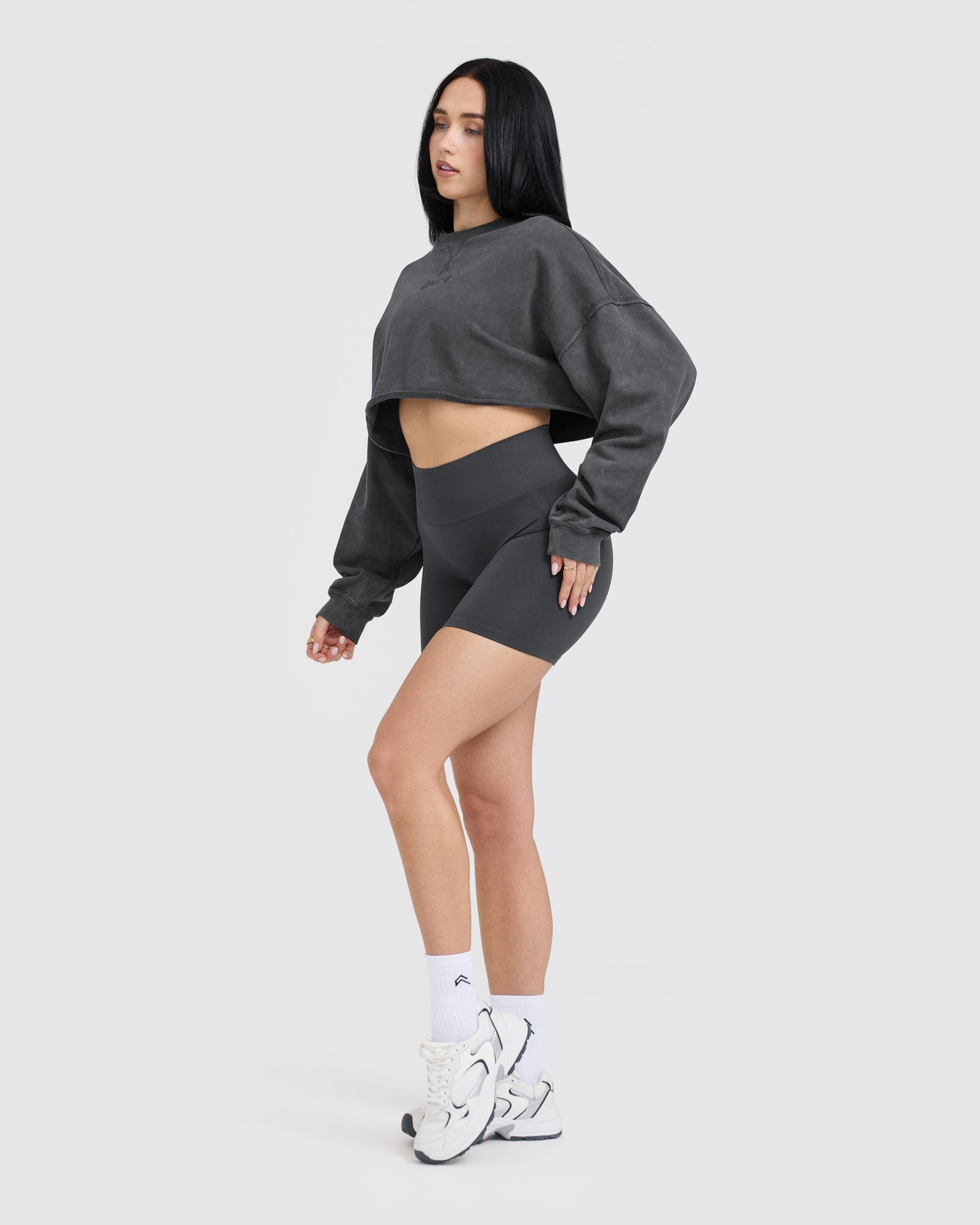 Raw Lounge Crop Sweatshirt for Women - Soft Comfortable Oversized Pullover Hoodie | Coal Black | Perfect for Yoga, Lounging & Casual Outfits