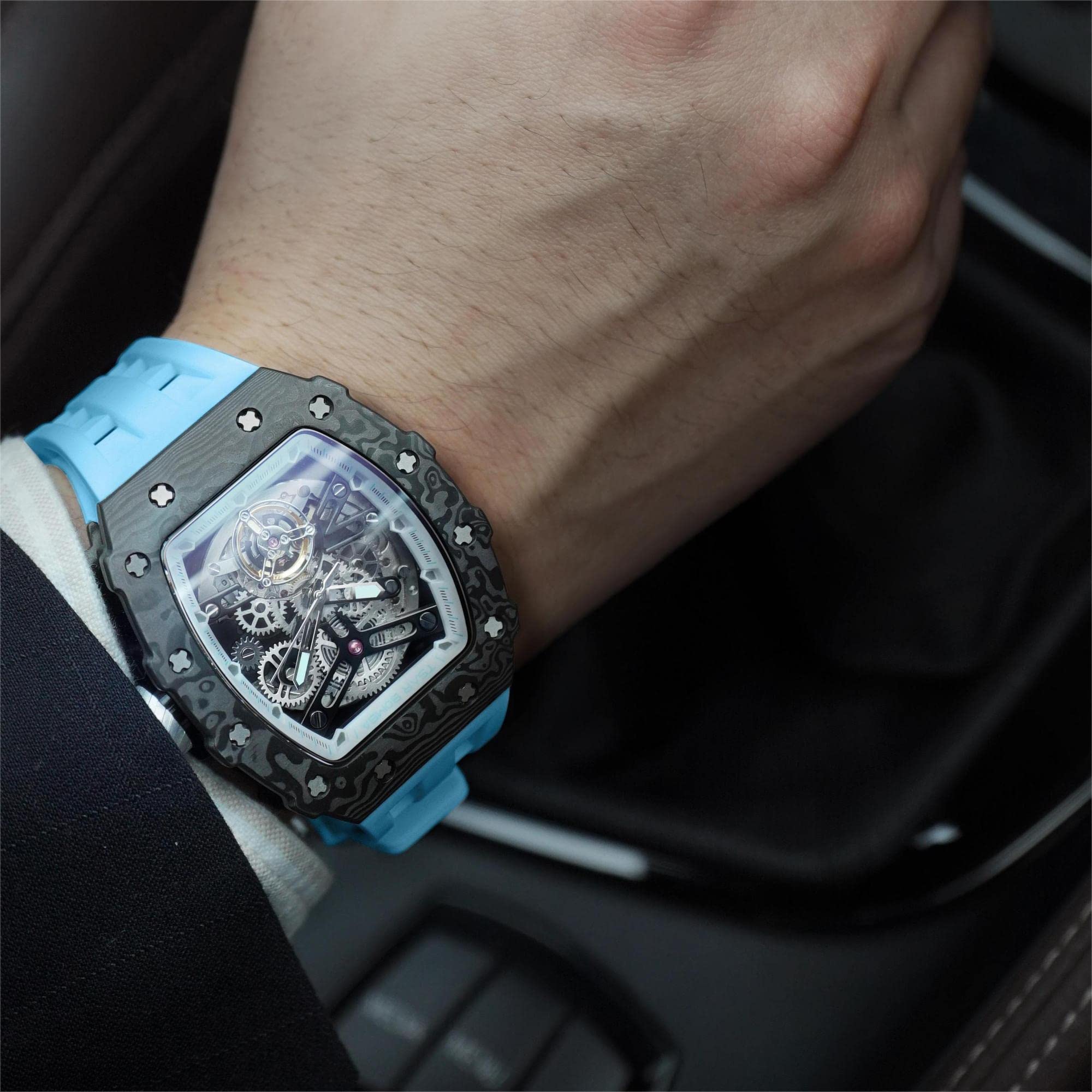 TSAR BOMBA Luxury Men's Watch - 50M Waterproof Tonneau Chronograph with Silicone Band & Mechanical Movement - Perfect for Business, Casual Wear & Gifts for Men