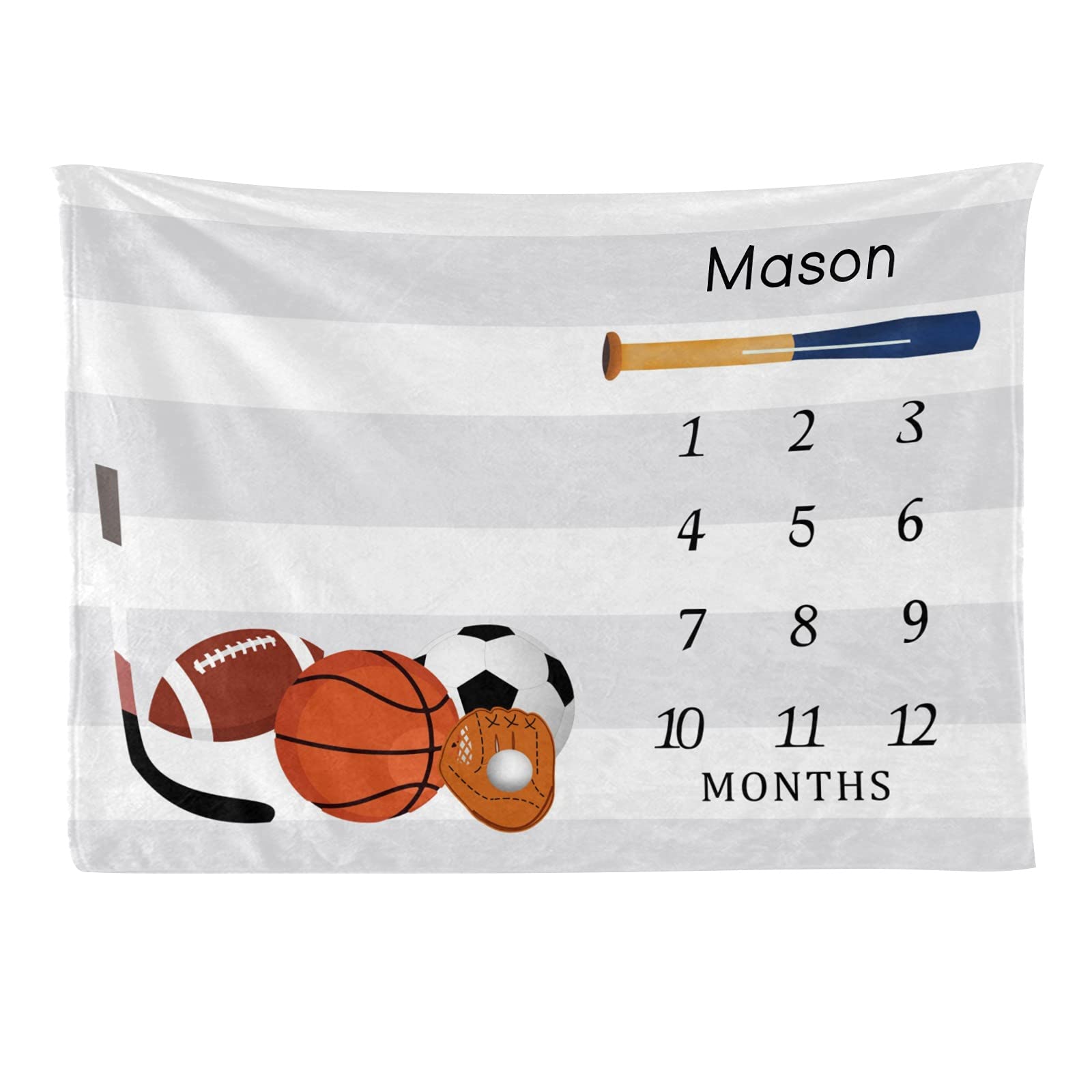 Personalized Baby Swaddle Blanket with Name - Custom Sport Ball Monthly Milestone Receiving Blanket for Newborns, Girls & Boys (30x40 Inches) - Perfect Baby Shower Gift & Nursery Essential for Crib, Photo Shoots & Milestone Celebrations