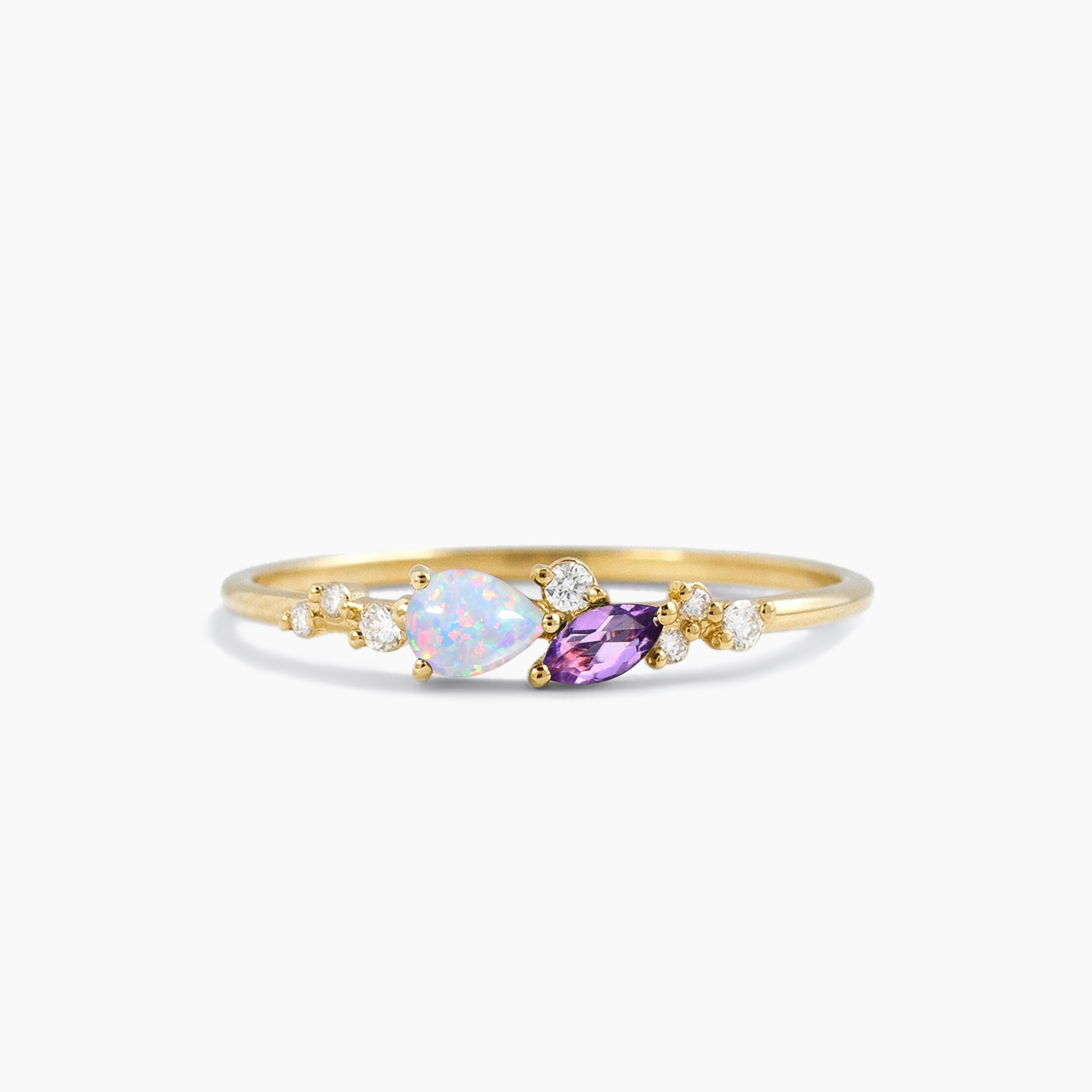 Exquisite Teardrop Cut White Opal Marquise Amethyst Diamond Ring | Elegant Wedding Band, Engagement Ring & Anniversary Jewelry Gift for Women