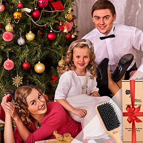 Boar Bristle Hair Brush for Women & Kids - Best Paddle Detangling Brush for Curly & Smooth Hair - Adds Shine & Reduces Frizz - Perfect for Daily Styling, Salon Use & Travel