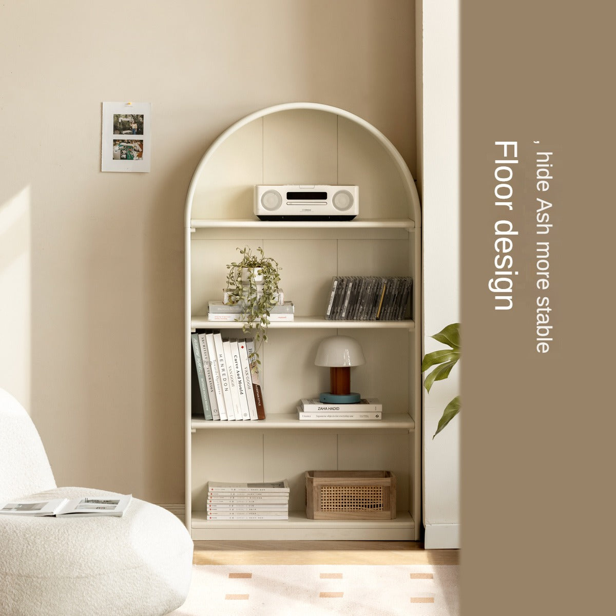 Solid Poplar Wood Arch Bookcase - Display Cabinet & Bookshelf in Cream for Living Room, Bedroom & Office Storage
