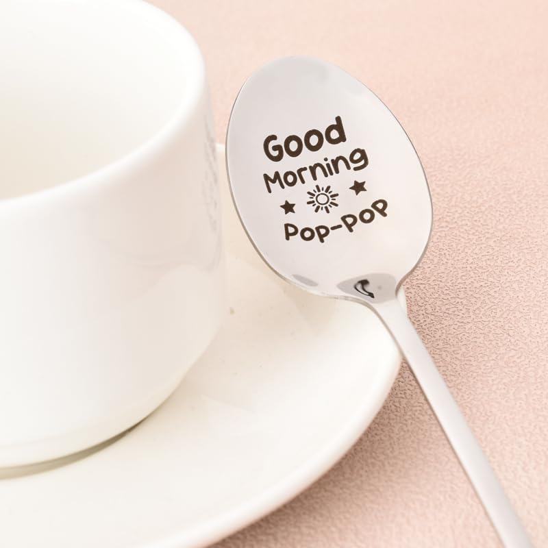 Personalized Pop Spoon Gift Set for Grandpa - Birthday & Christmas Present from Granddaughter/Grandson - Stainless Steel Coffee & Tea Spoons for Ice Cream Lovers - Perfect for Morning Coffee, Afternoon Tea & Dessert Moments