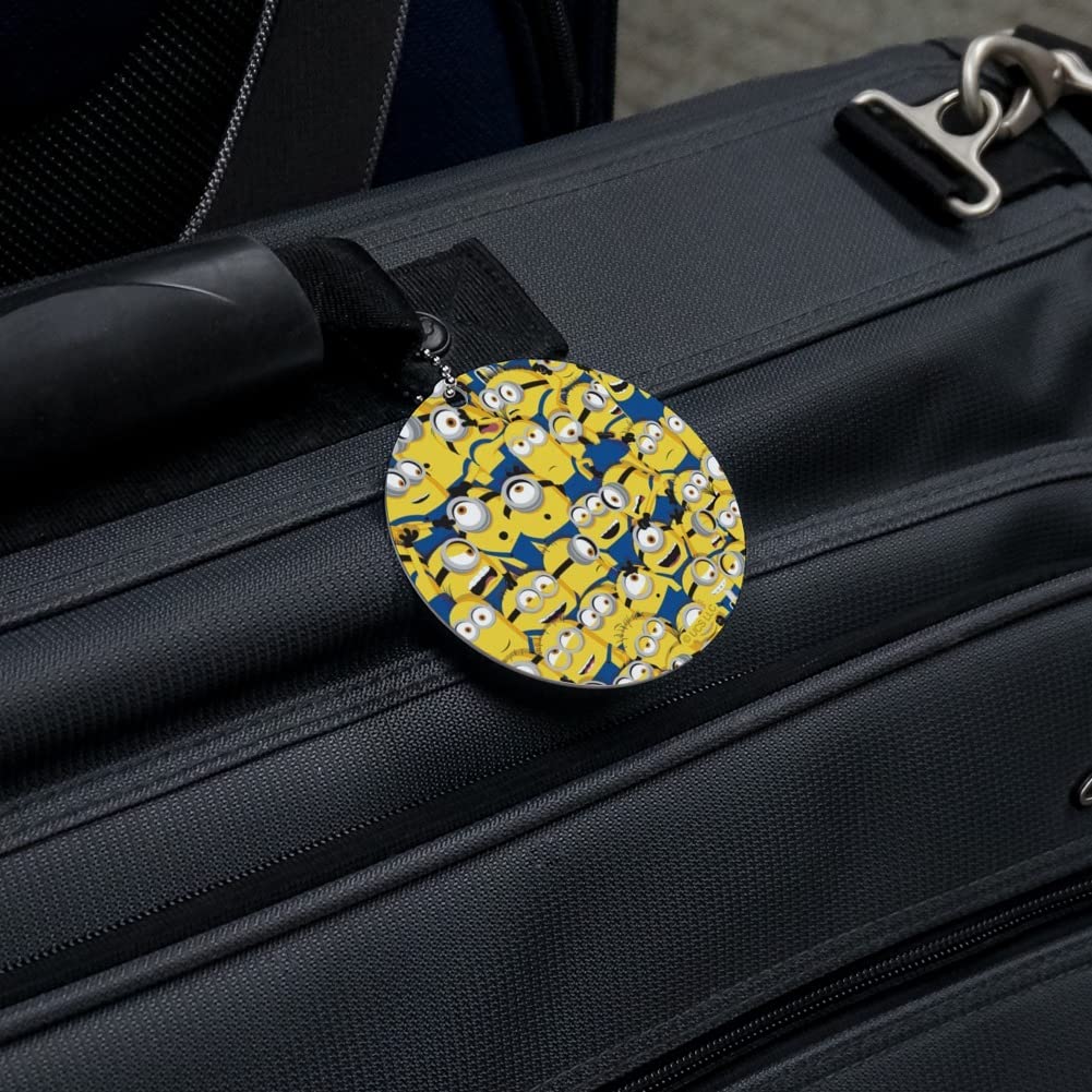 Minions Luggage Tag - Round Collage Minion ID Tag for Suitcase & Carry-On Bags - Perfect for Travel, Vacation & Kids' Backpacks