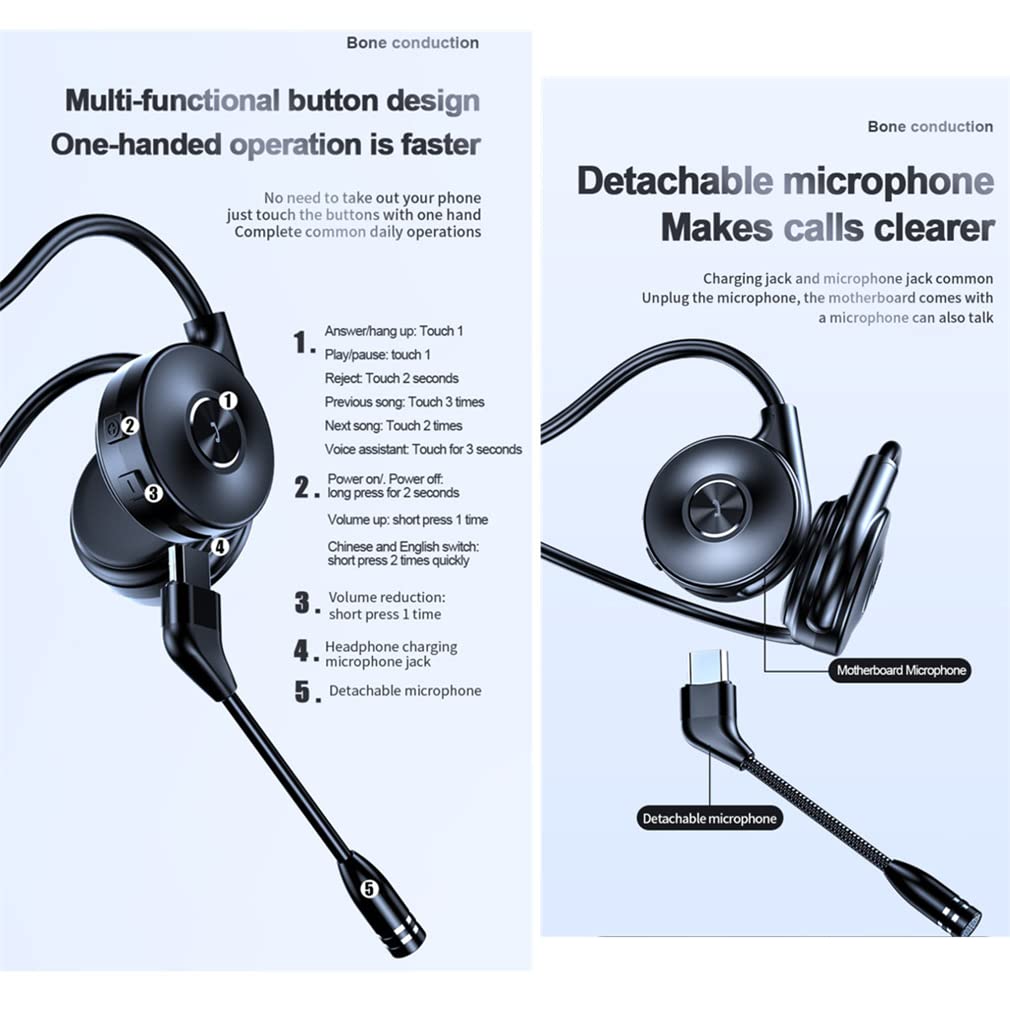 **Wireless Bone Conduction Headphones Bluetooth 5.0 - Open-Ear Stereo Headset with Noise-Canceling Mic for Running, Hiking, Gaming & Office Calls (Blue) – Perfect for Workouts, Travel & Remote Work**