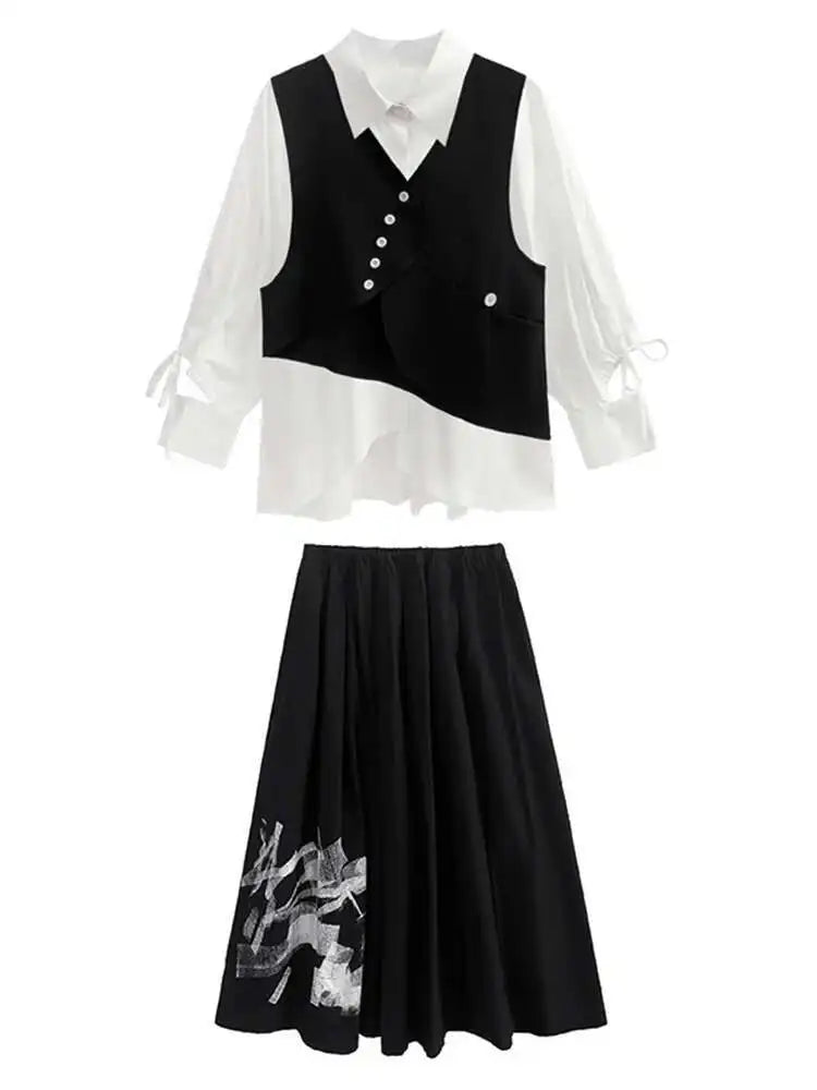 Women's Big Size Vest Shirt & Wide Leg Pants 3-Piece Suit Set - Lapel Long Sleeve Fashion Outfit for Spring Autumn 2025 (Style 1DH5373) | Office Wear, Business Attire & Formal Occasions