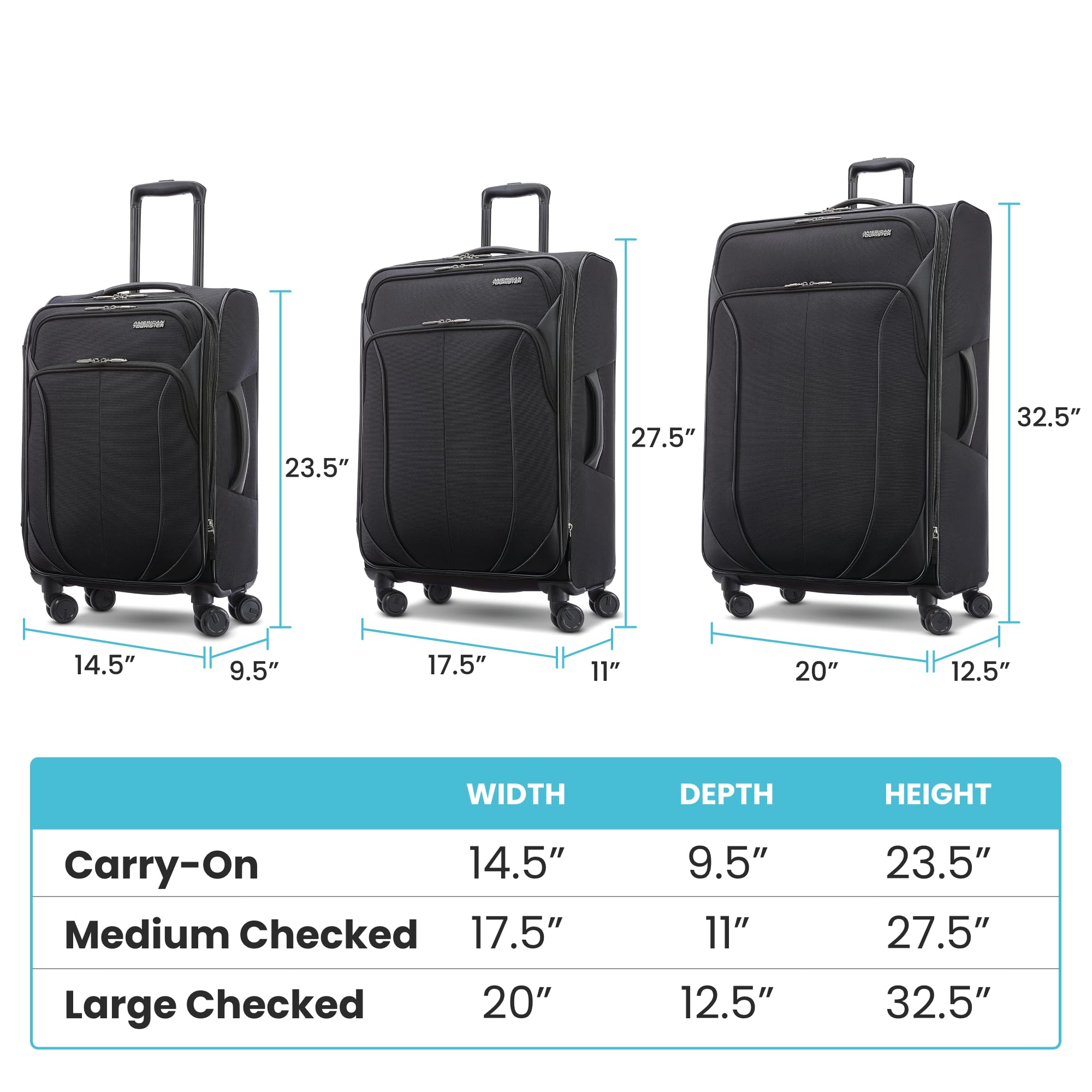 American Tourister 4 KIX 2.0 Expandable Spinner Luggage Set (3-Piece, Black) - Carry-On, Medium & Large Suitcases for Travel, Business Trips & Vacations