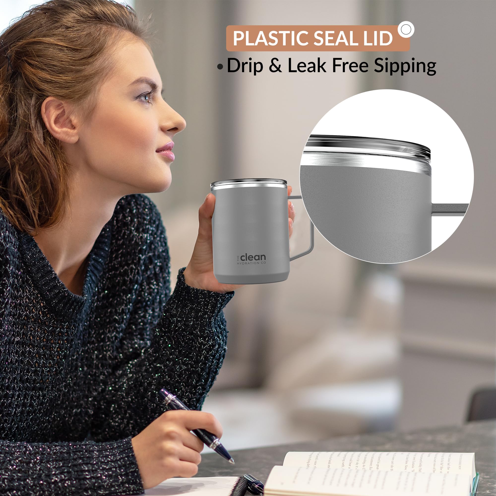 Premium Insulated Coffee Tumbler - 12oz Vacuum Sealed Travel Mug with Ceramic Lining & Leak-Proof Lid | Keeps Hot/Cold for Hours | Perfect for Commuting, Camping & Office Use (Gray)