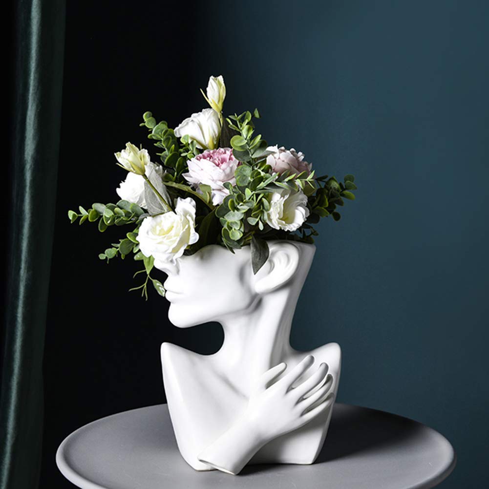 LIUSHI Ceramic Bust Head Planter - Indoor Outdoor Statue Flower Pot for Home Garden Decor, Bonsai Art, Succulent & Plant Display - Perfect for Living Room, Patio, and Office Decor