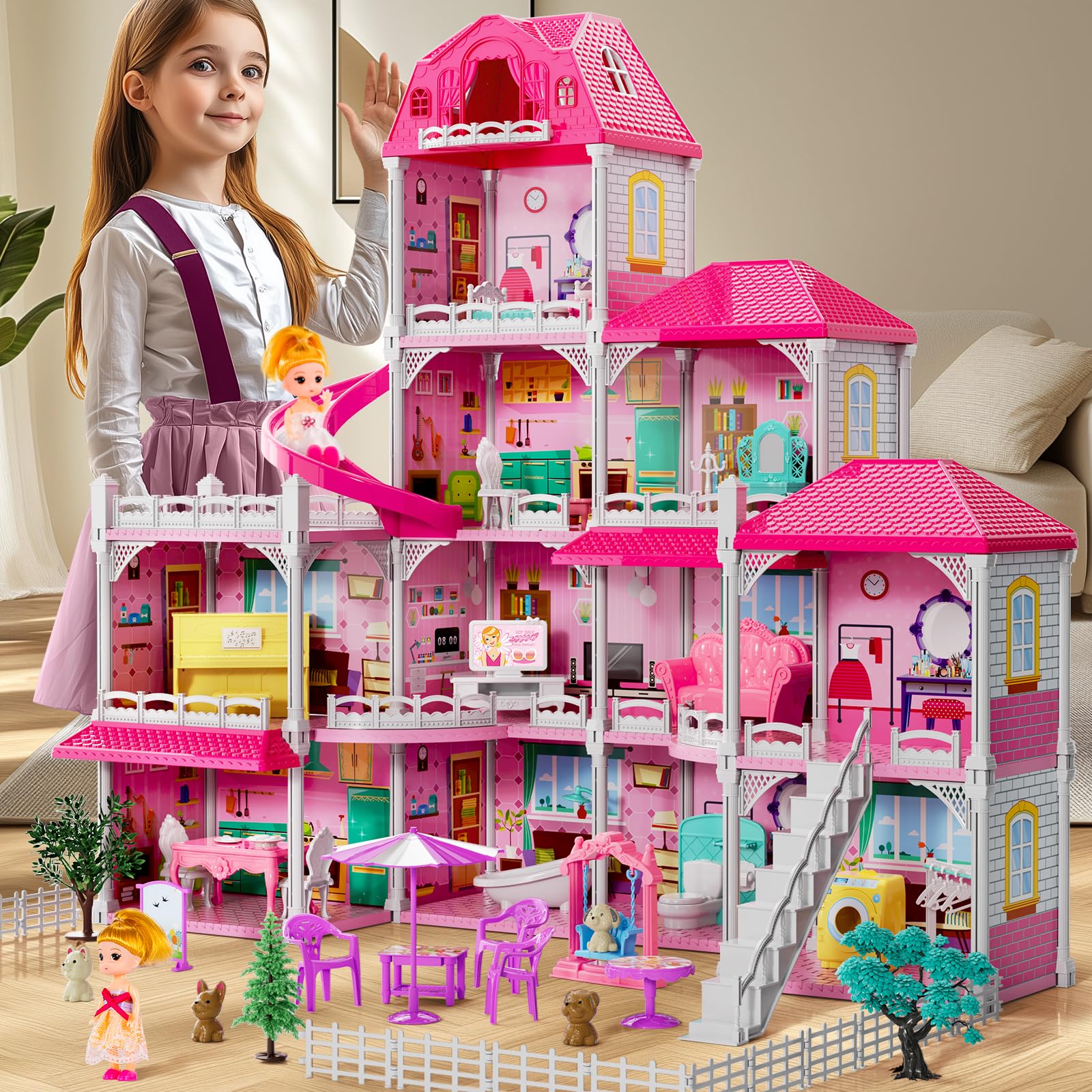Villa Pretend Play Dollhouse Set for Girls Ages 2-7 - Interactive DIY Doll Toys with Furniture & Accessories | Indoor & Outdoor Role Play Toys for Toddlers & Preschoolers | Perfect for Birthday Gifts & Imaginative Playtime