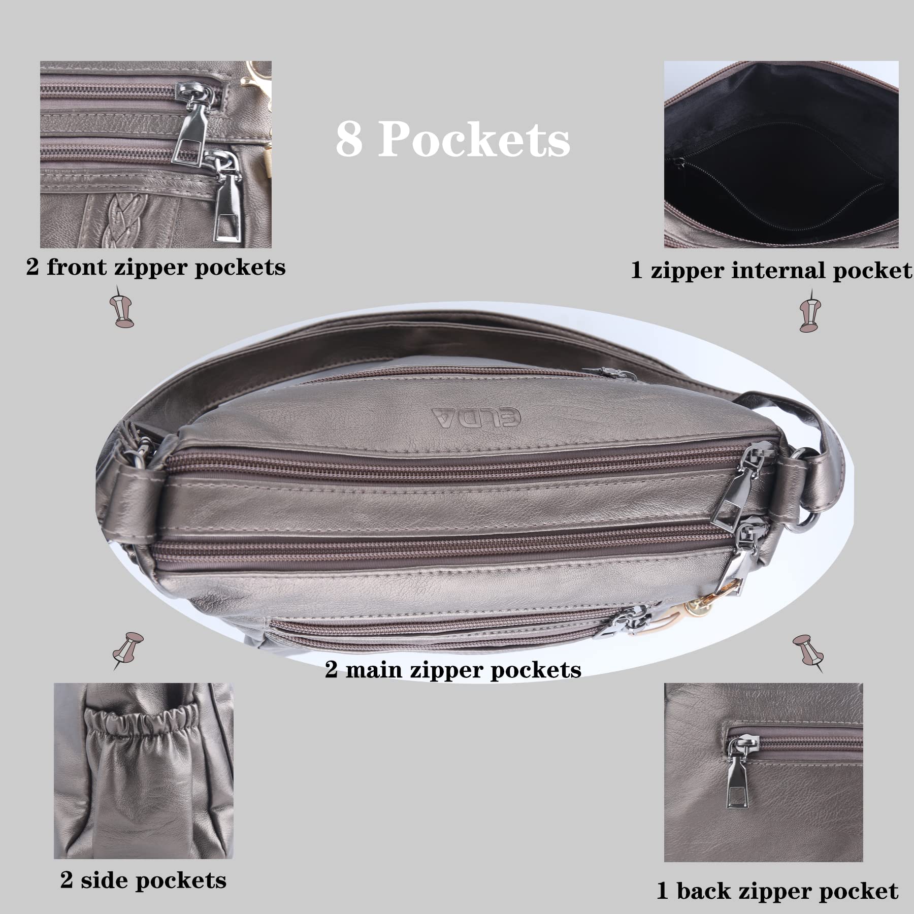 ELDA Women's Crossbody Bag - Soft PU Leather Shoulder Purse with Multiple Pockets | Fashion Handbag for Daily Use, Travel & Shopping