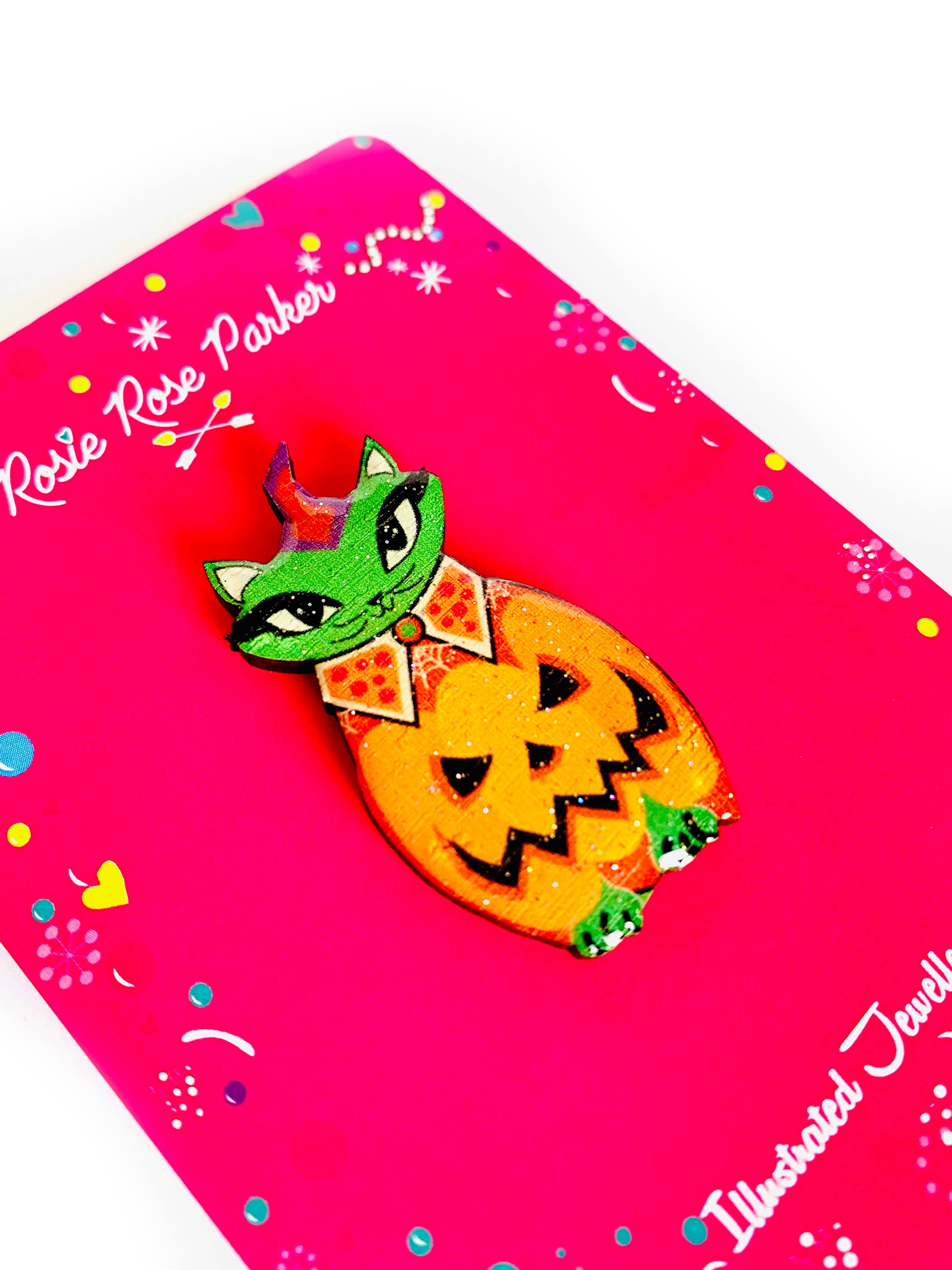 Adorable Cat in a Pumpkin Costume Enamel Pin - Cute Halloween Pet Accessory by Rosie Rose Parker - Perfect for Jackets, Backpacks & Gift Giving