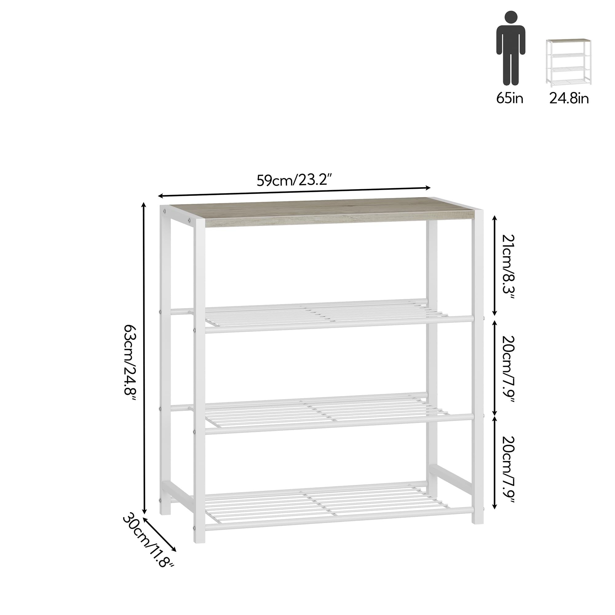 4-Tier Industrial Shoe Rack Organizer - Sturdy Narrow Metal Shoe Storage Shelf for Closet, Entryway & Mudroom - Space-Saving White Shoe Shelves for Home Organization & Small Spaces