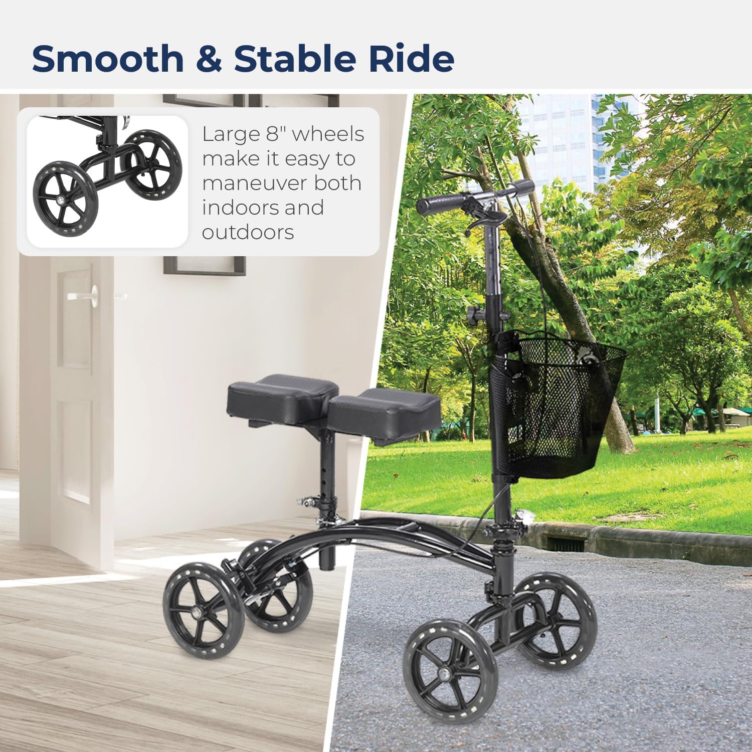 Steerable Knee Walker with Dual Pads & Basket - Foldable Mobility Scooter for Post-Surgery Recovery, Leg Injury, and Foot Pain Relief - Perfect for Indoor & Outdoor Use