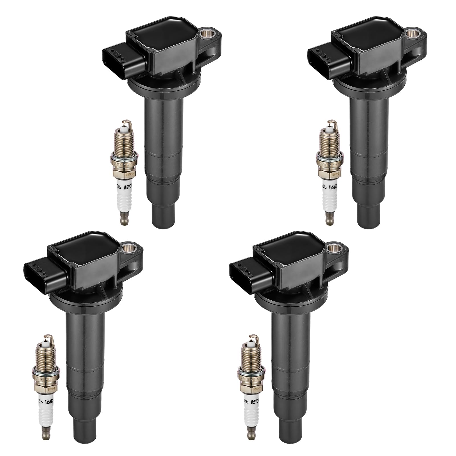 4-Pack UF316 Ignition Coil & BKR5EGP 7090 Spark Plugs Compatible with 2006-2014 Toyota Yaris 1.5L L4, Echo, Prius & 2004-2006 Scion xB - Replaces 90919-02240, 90080-19021, 6731306, C1304 - Perfect for Engine Tune-Ups & Performance Upgrades