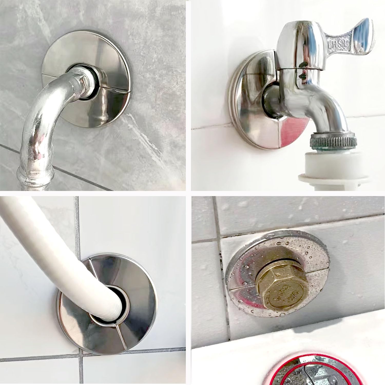 3 Pcs Self-Adhesive Stainless Steel Wall Split Flange Escutcheon Plates - 28mm/1.1 Inch Pipe Hole Cover for Faucet & Plumbing Decoration - Perfect for Bathroom, Kitchen & Utility Pipe Protection