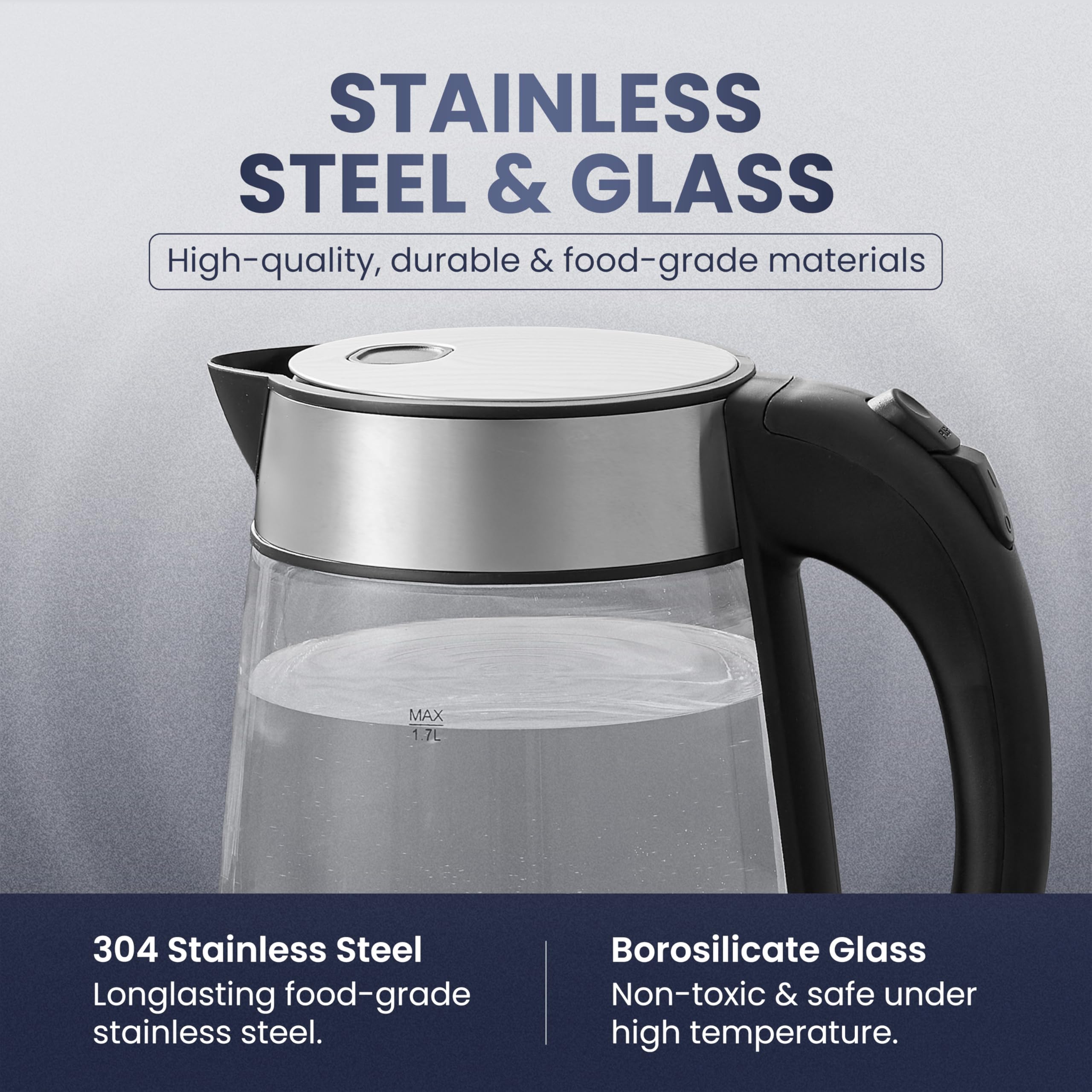 Elite Gourmet EKT-602 Electric Glass Kettle - BPA-Free, 360° Cordless Base, Blue LED Light, Auto Shut-Off - Fast Boiling for Tea, Coffee & Hot Drinks - Perfect for Home, Office & Dorm Use