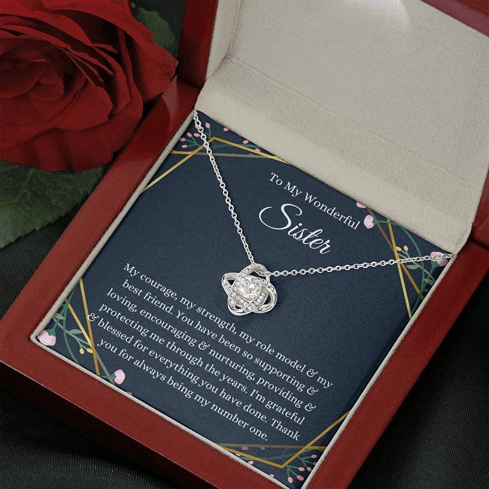 Handmade Personalized Love Knot Necklace - Custom Message Card Jewelry Gift for Sister (White/Gold, Adjustable Size) | Birthday, Christmas & Special Occasion Present for Little/Big Sister