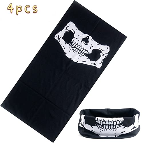 4Pcs Black Balaclava Skull Mask - Ghost Face Skeleton Neck Gaiter for Men, Motorcycle Face Mask & Call of Duty Style Gator Mask - Perfect for Outdoor Sports, Motorcycle Riding, Airsoft & Winter Activities