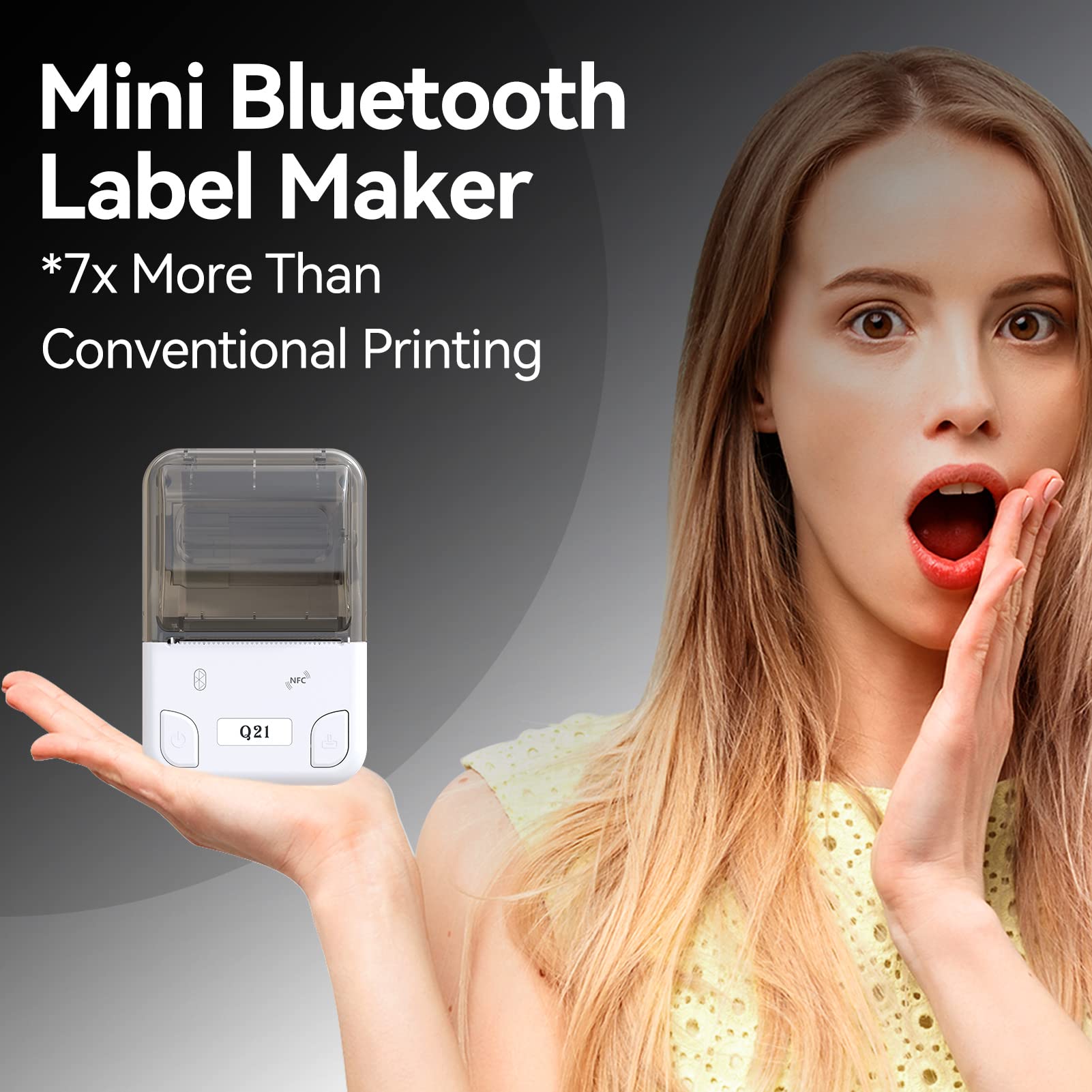 Portable Bluetooth Label Maker Q21 - Compatible with iOS & Android, USB Rechargeable Barcode Printer with Tape for Small Business, Office, Warehouse & Retail Organization | Home, Office & Industrial Labeling Solution