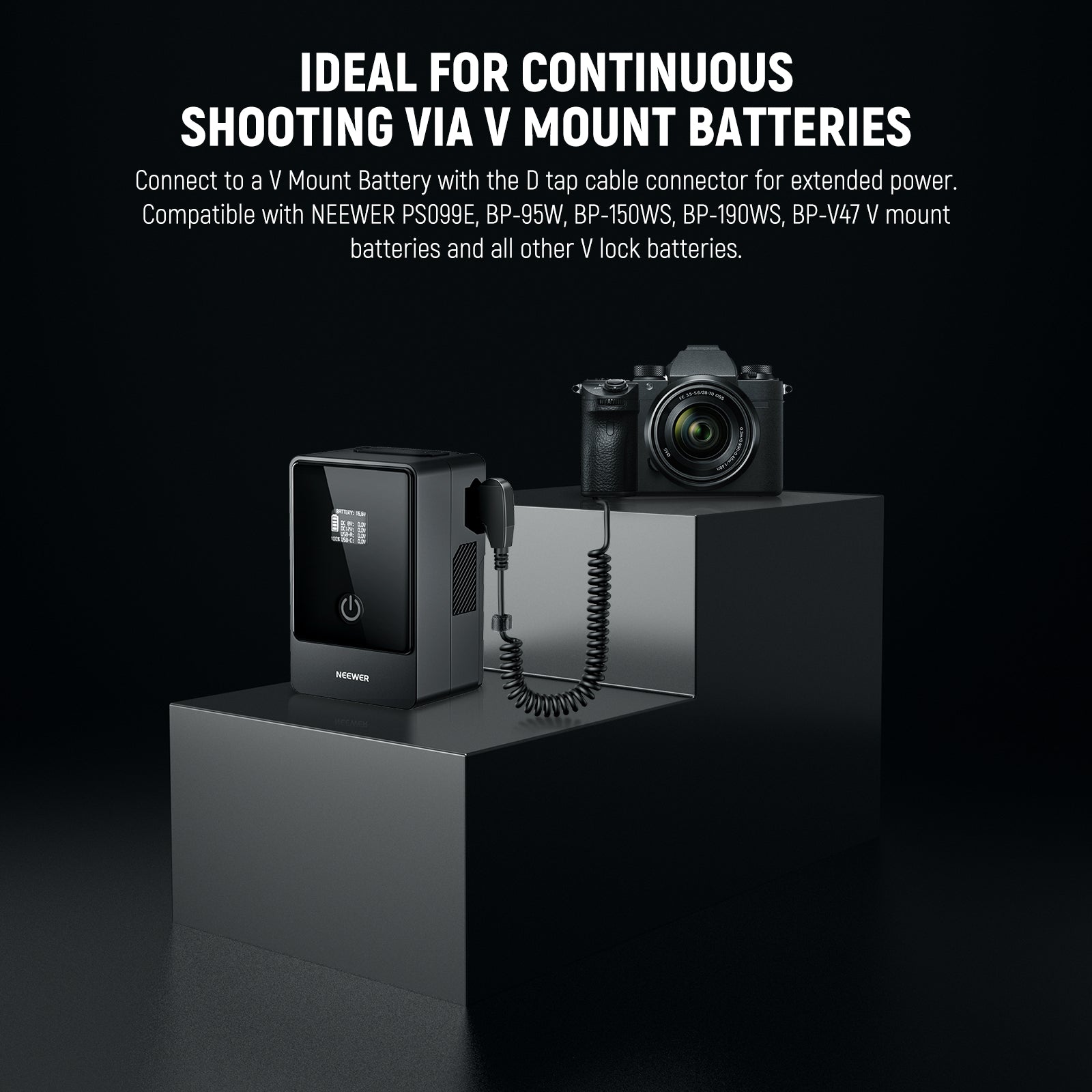 NEEWER VP FZ100 NP-FZ100 to D-Tap Dummy Battery Power Adapter - Compatible with Sony Cameras - Perfect for Outdoor Photography & Video Shooting