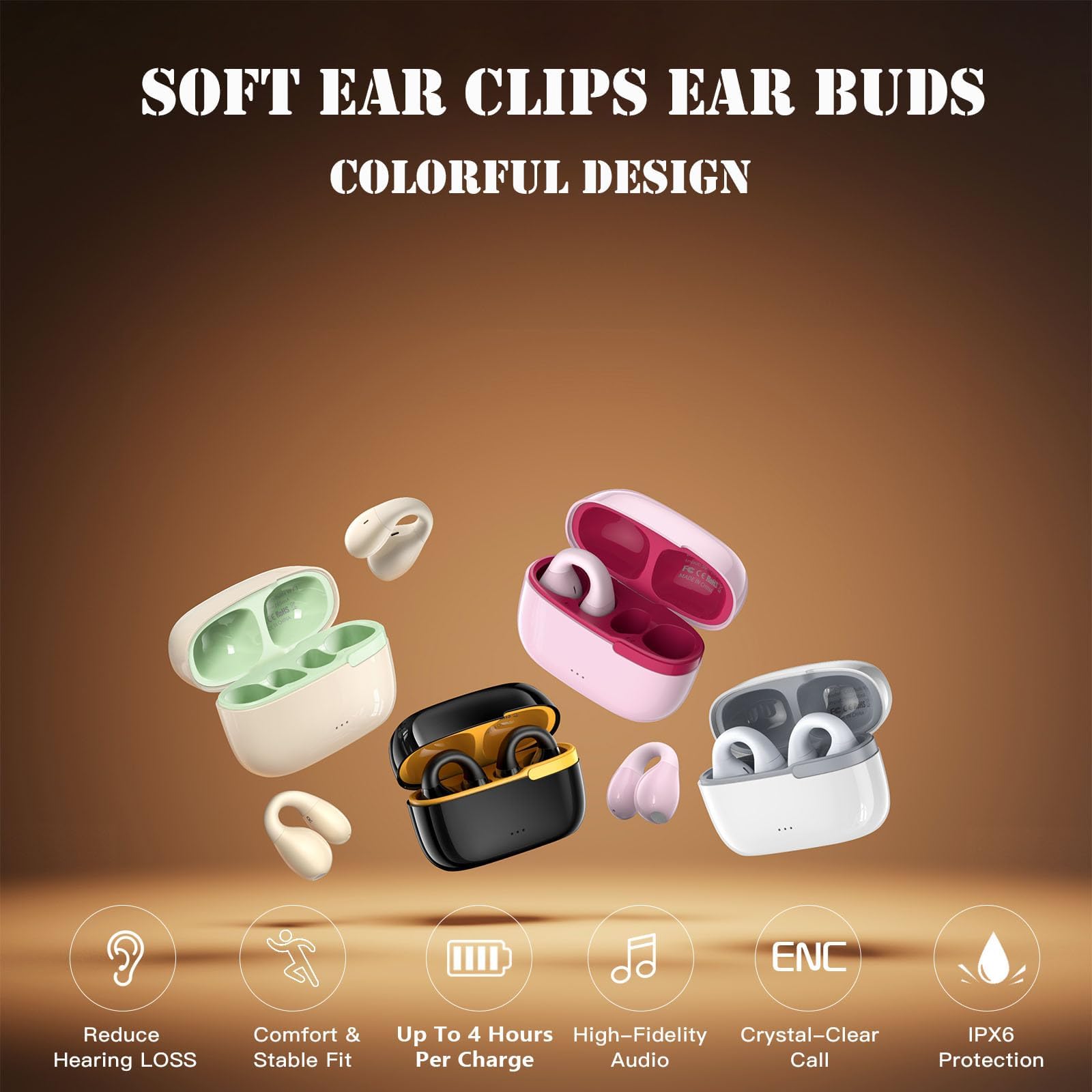 Wireless Bluetooth Open Ear Clip-On Bone Conduction Headphones - Comfortable Secure Fit for Running, Cycling & Workouts (Earbuds, Earphones, Headset)