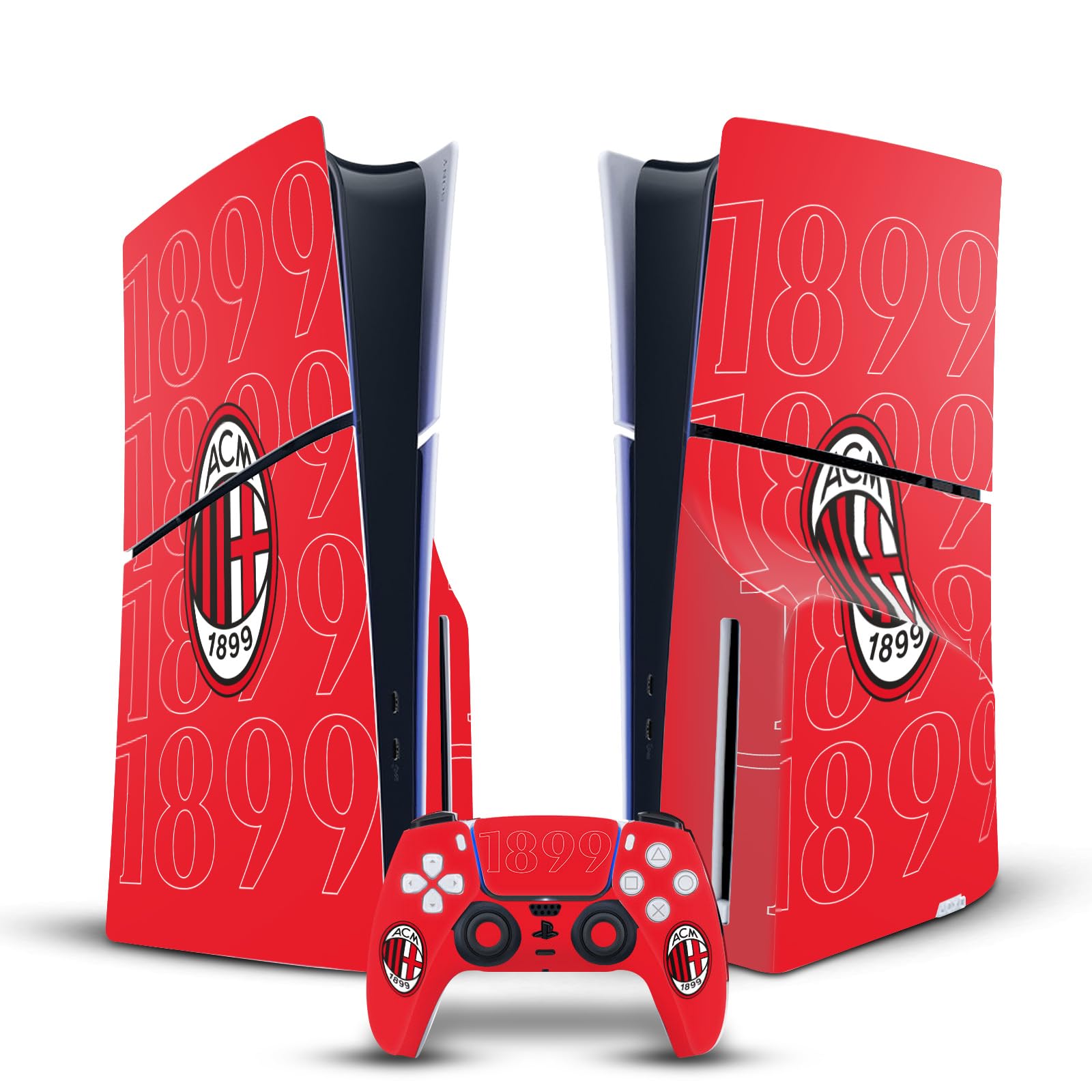 Official AC Milan 1899 Logo Black Vinyl Skin Sticker Compatible with Sony PlayStation 5 PS5 Slim/Pro Disc Edition Console & DualSense Controller - Gaming Decor for Football Fans
