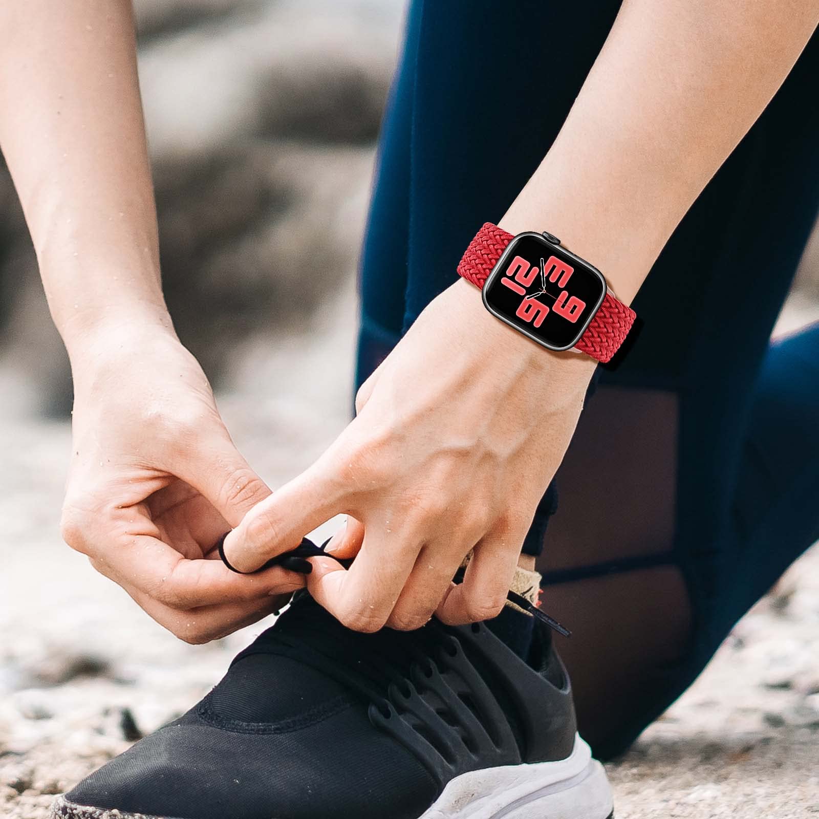 Elastic Nylon Sport Solo Loop Strap for Apple Watch Series 9/8/7/6/5/4/3/SE - Stretchy Braided Band Compatible with 38mm/40mm/41mm/42mm/44mm/45mm/46mm/49mm Models - Perfect for Workouts, Running & Everyday Wear