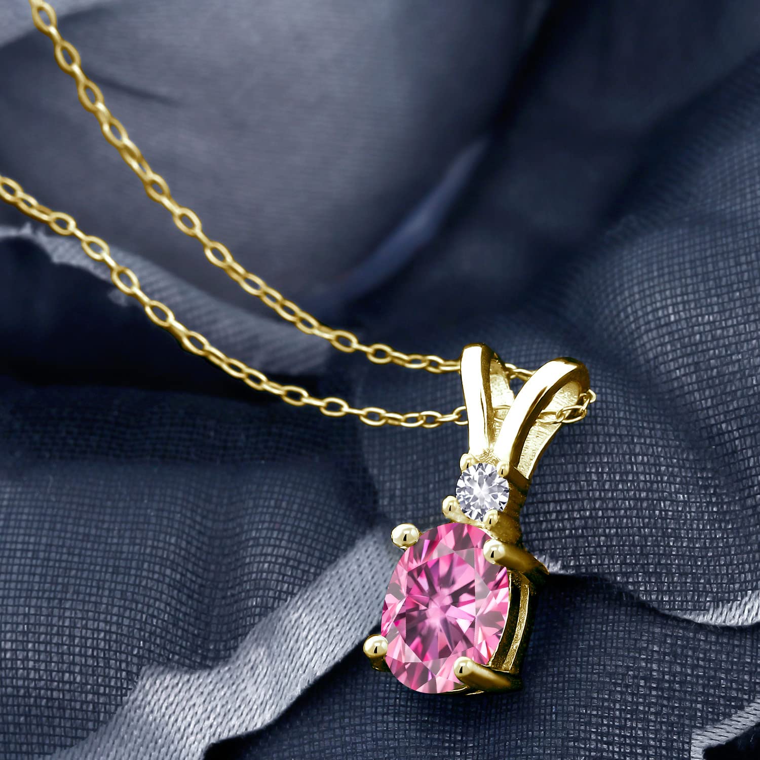 18K Gold Plated Sterling Silver Birthstone & Created Sapphire Pendant Necklace for Women - 8x6mm Oval Gemstone with 2.5mm Round Accents - Elegant Jewelry Gift for Mom, Wife, Girlfriend - 18