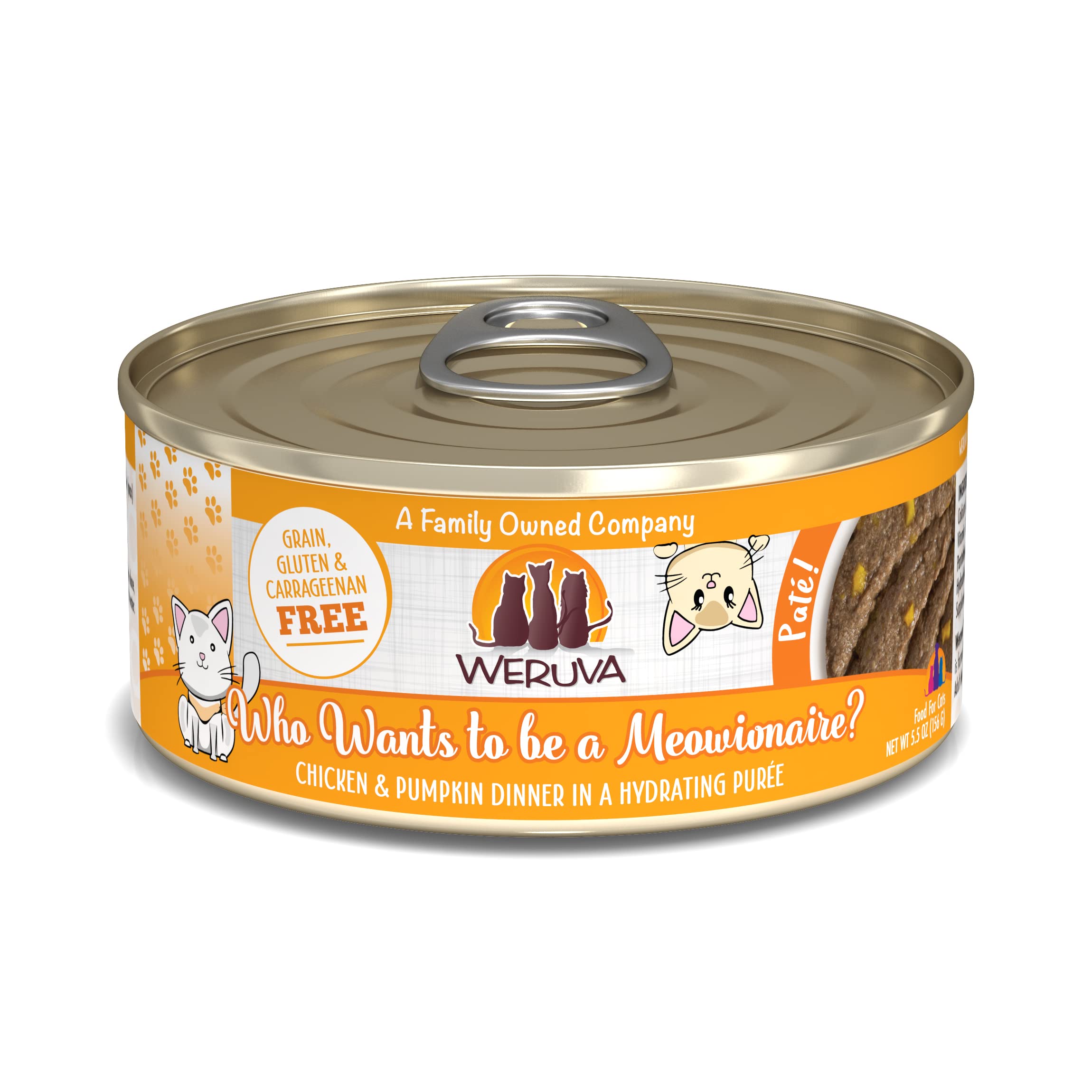 Weruva Classic Cat Paté with Chicken & Pumpkin - Grain-Free Wet Cat Food, 5.5oz Cans (Pack of 8) | High Protein Meal for Adult & Senior Cats | Perfect for Picky Eaters & Weight Management