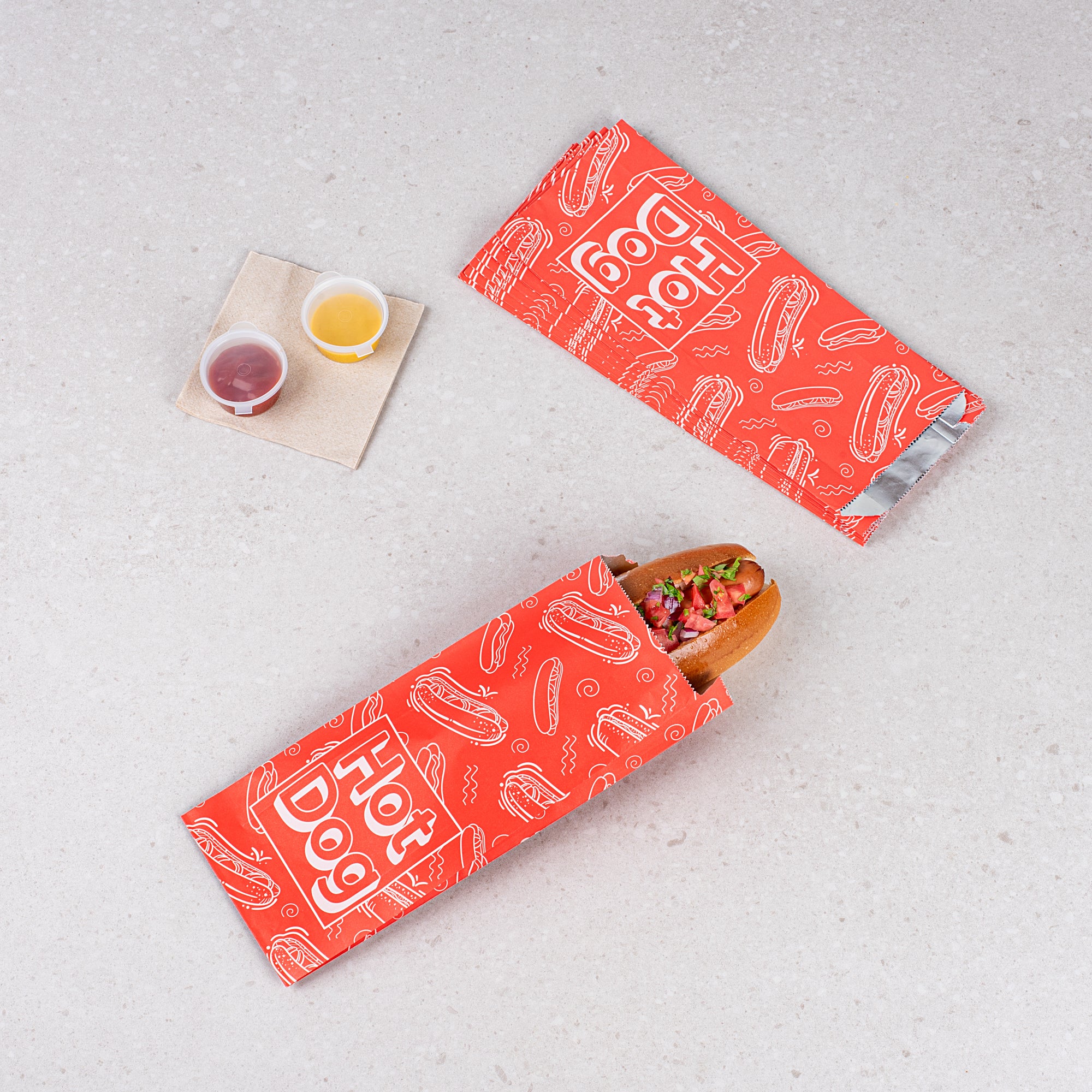 Premium Red Printed Hot Dog Foil Bags - 4.5