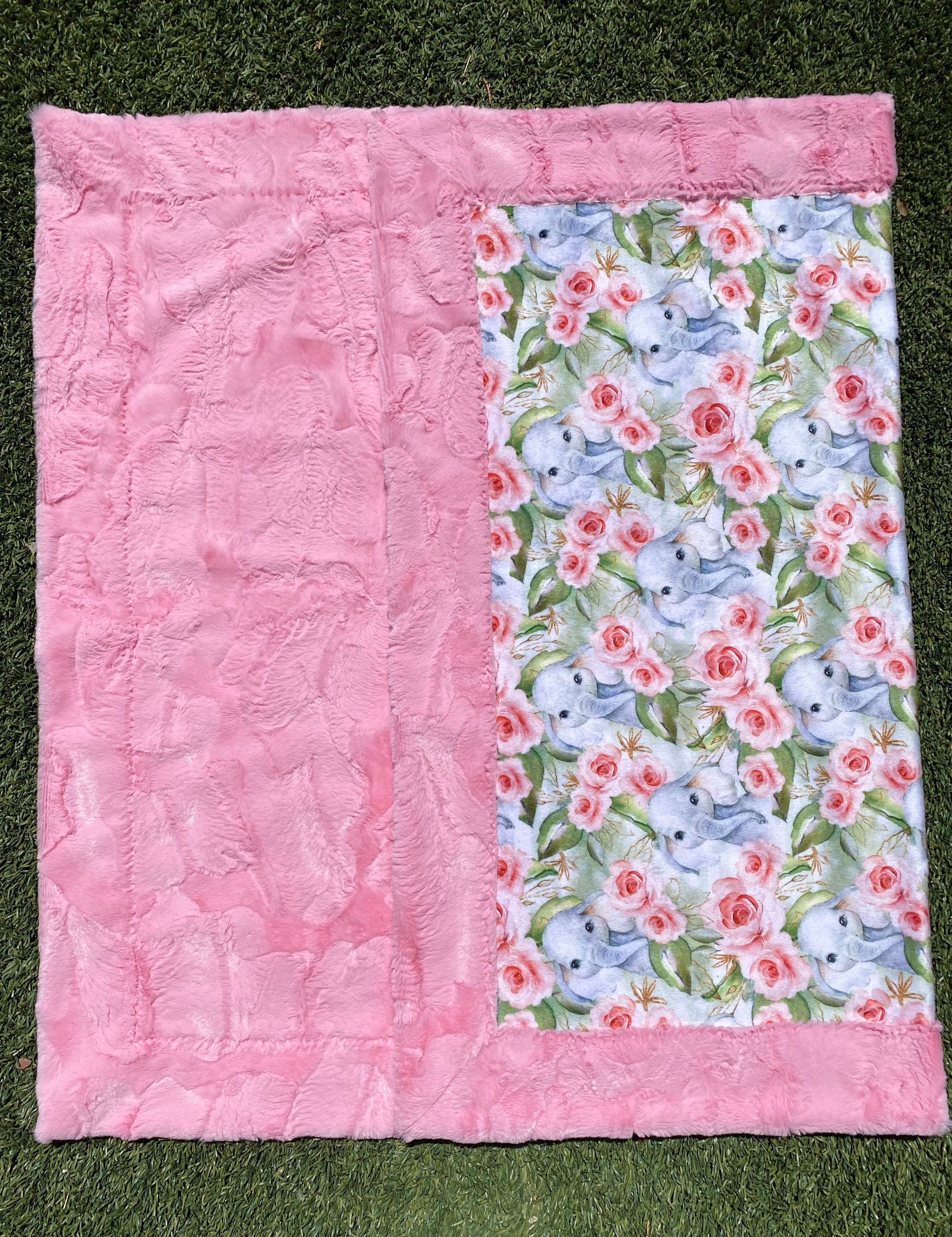 Soft Elephant Floral Print Minky Baby Blanket 33