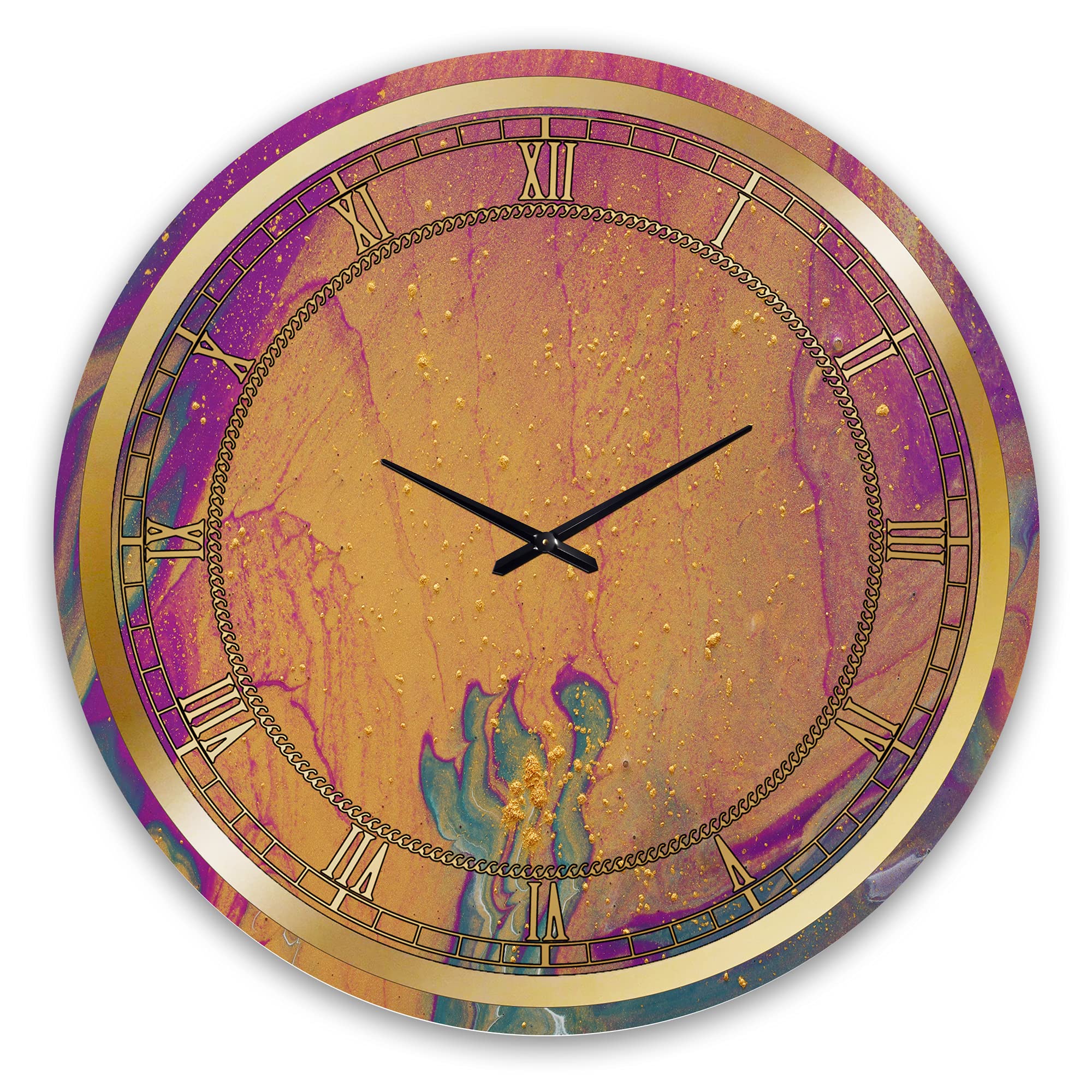 DesignQ Glam Wall Clock - Purple Gold & Blue Marble Abstract Large Wall Clock for Bedroom Decor | Modern Home Office & Living Room Wall Art | Perfect Gift Idea
