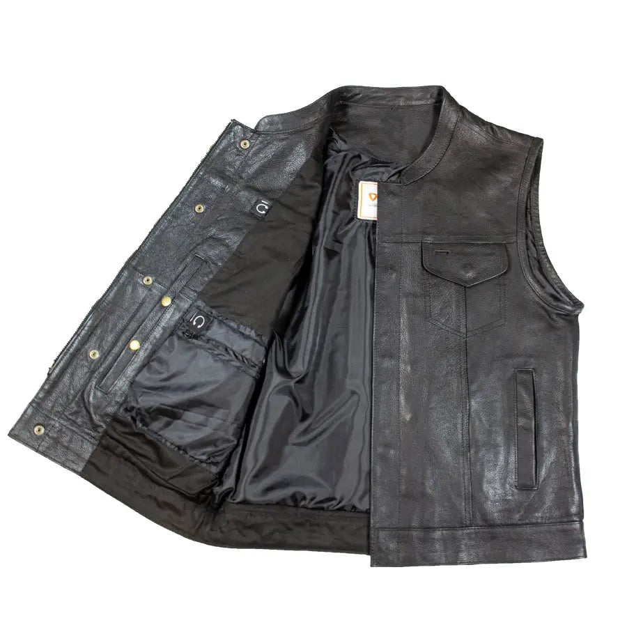Open Road Men's Leather Club Vest - Biker Jacket for Motorcycle Riding, Casual Wear & Outdoor Adventures