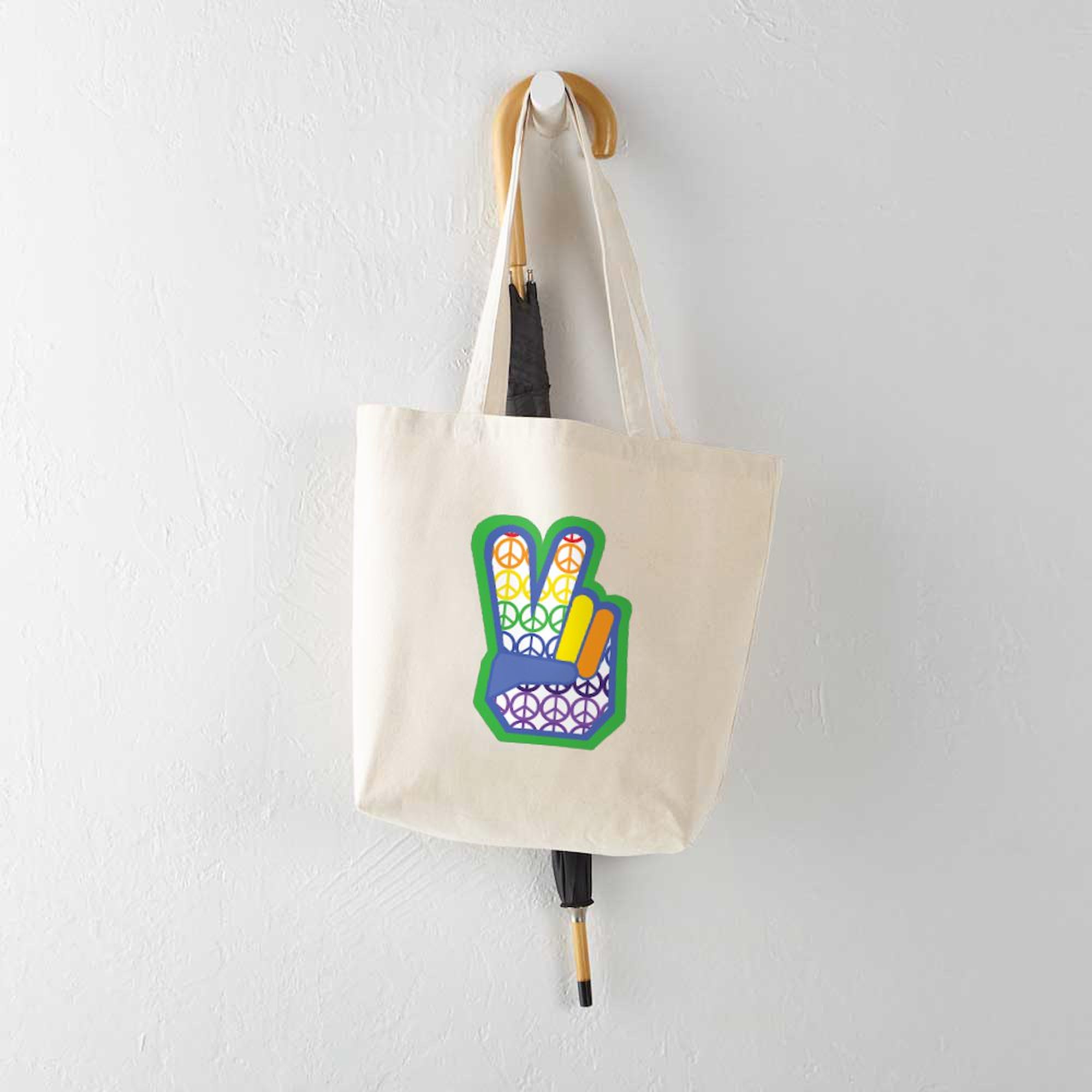 Rainbow Peace Sign Canvas Tote Bag - Eco-Friendly Reusable Shopping Bag for Groceries, Beach & Daily Use | Natural Cotton Handbag for Women & Men