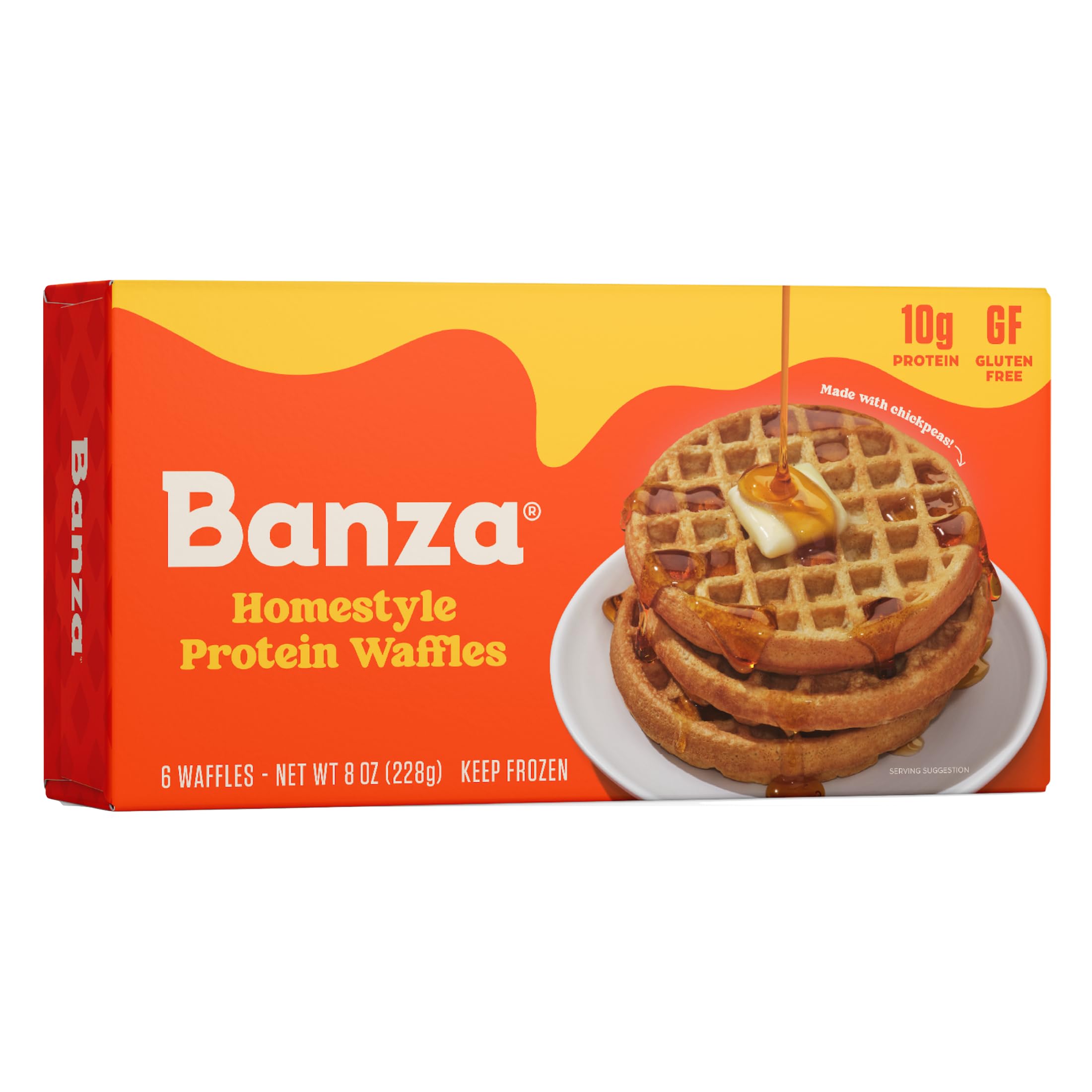 Banza Homestyle Protein Waffles - High Protein, Gluten Free, Low Carb Frozen Waffles Made from Chickpeas (8oz) | Perfect for Quick Breakfast, Healthy Snacks & Keto Diet