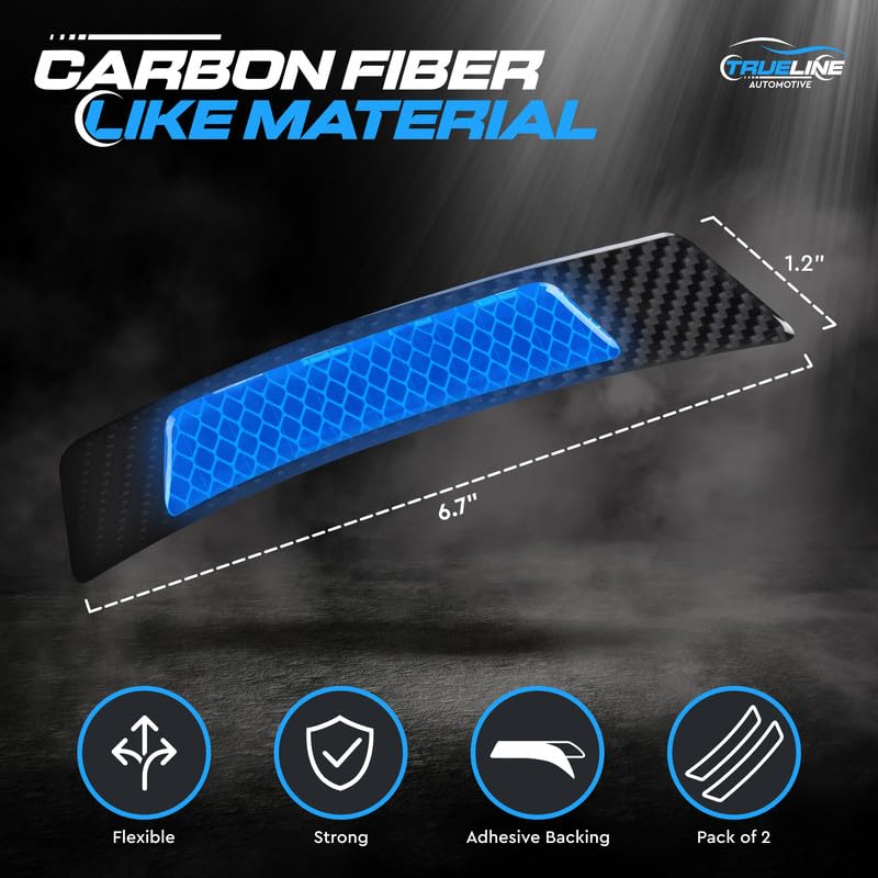 True Line Automotive 2PCS Car Reflector Trim - Reflective Carbon Fiber Wheel Well Fender Accessories for Enhanced Night Visibility & Style - Universal Fit for Cars, Trucks & SUVs (Blue) - Perfect for Road Safety & Custom Car Styling