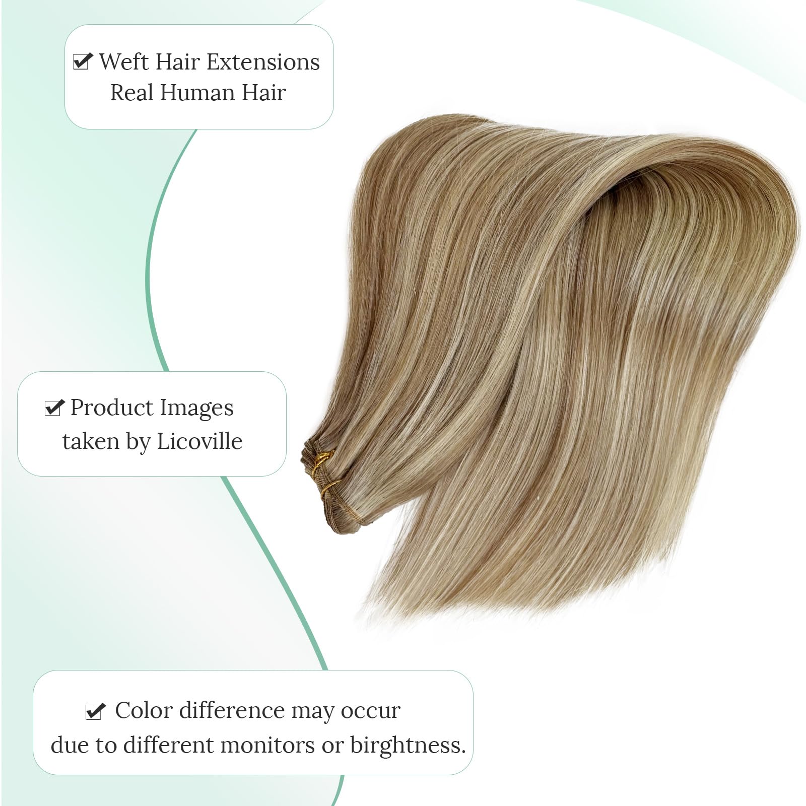 Ash Brown & Platinum Blonde Highlighted Human Hair Extensions - 16 Inch Double Weft Sew-in Weave Bundles (100g) for Natural Blending & Styling - Perfect for Parties, Weddings & Everyday Glam