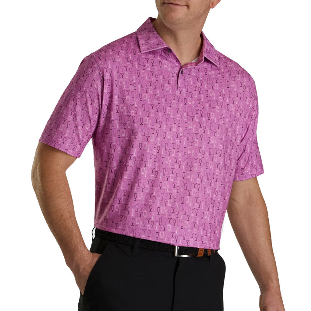 FootJoy Men's Golf Polo Shirt with Glass Print - Moisture-Wicking, Breathable & UV Protection - Perfect for Golf, Casual Wear & Outdoor Activities