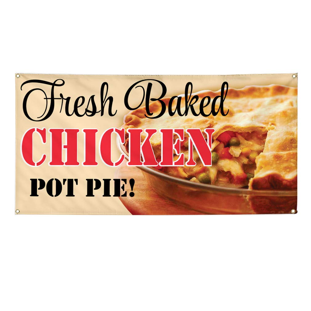 Premium Vinyl Banner - 48x96 Inches, Weatherproof & Durable with 8 Grommets - Ideal for Business, Outdoor, Industrial Yard Signs - Perfect for Advertising Fresh Baked Chicken Pot Pie & More - Great for Restaurants, Farmers Markets, and Food Promotions