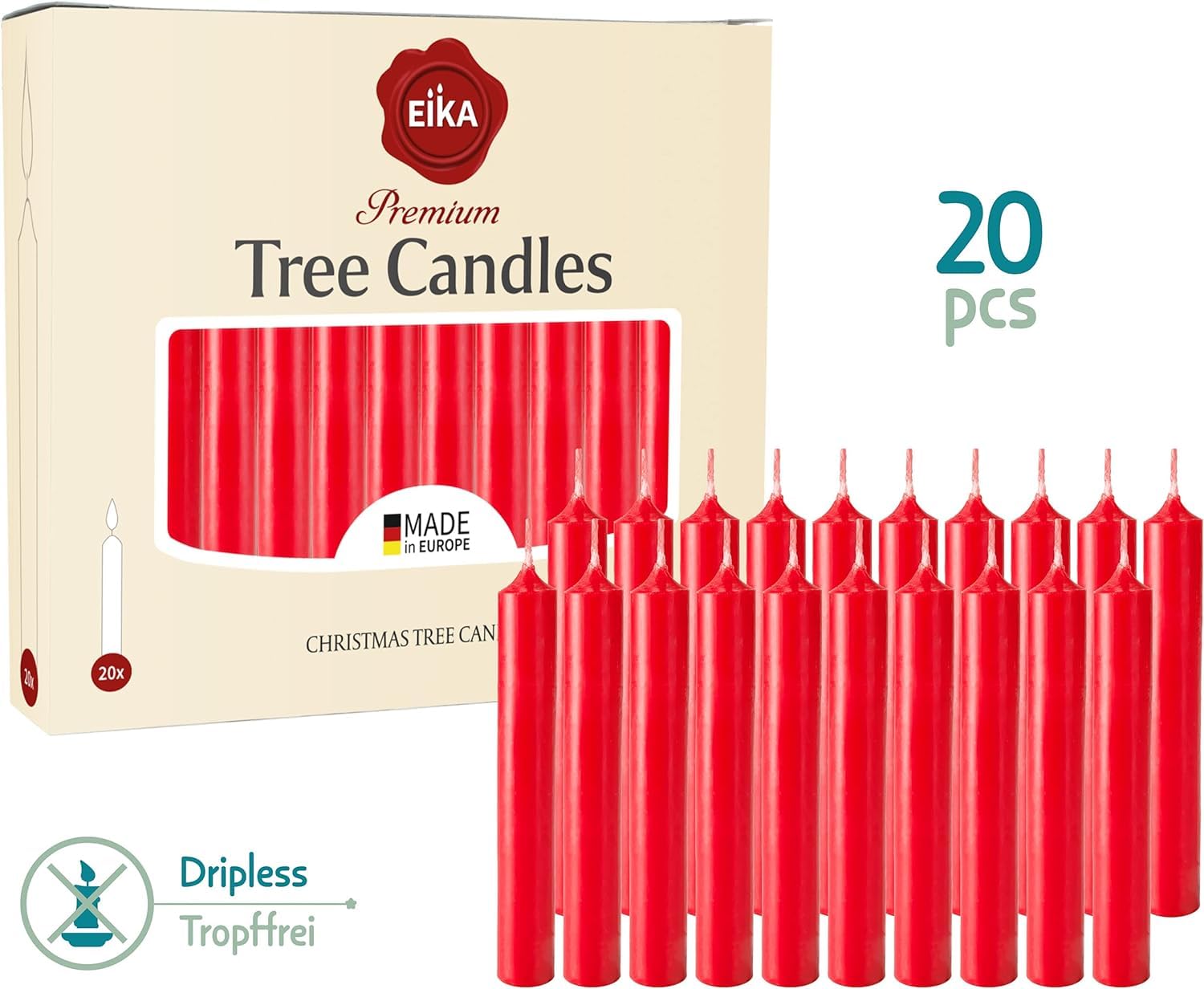 20 Pack Red Eika Tree Candles 3.75