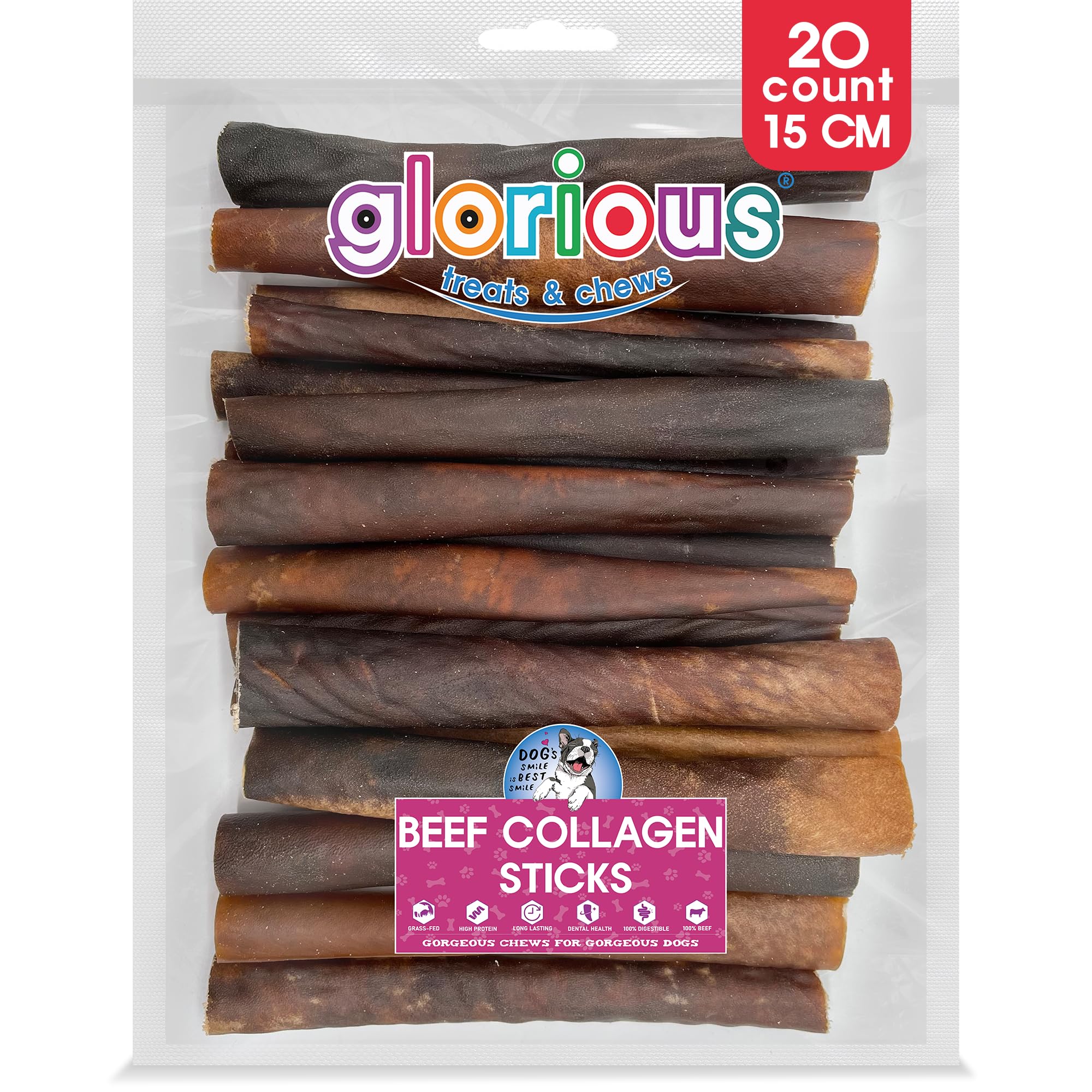 Premium Natural Beef Collagen Dog Chews - High Protein Dental Treats for Dogs | Long-Lasting Chews for Teeth Cleaning & Digestive Health | Ideal for Aggressive Chewers & Training Rewards