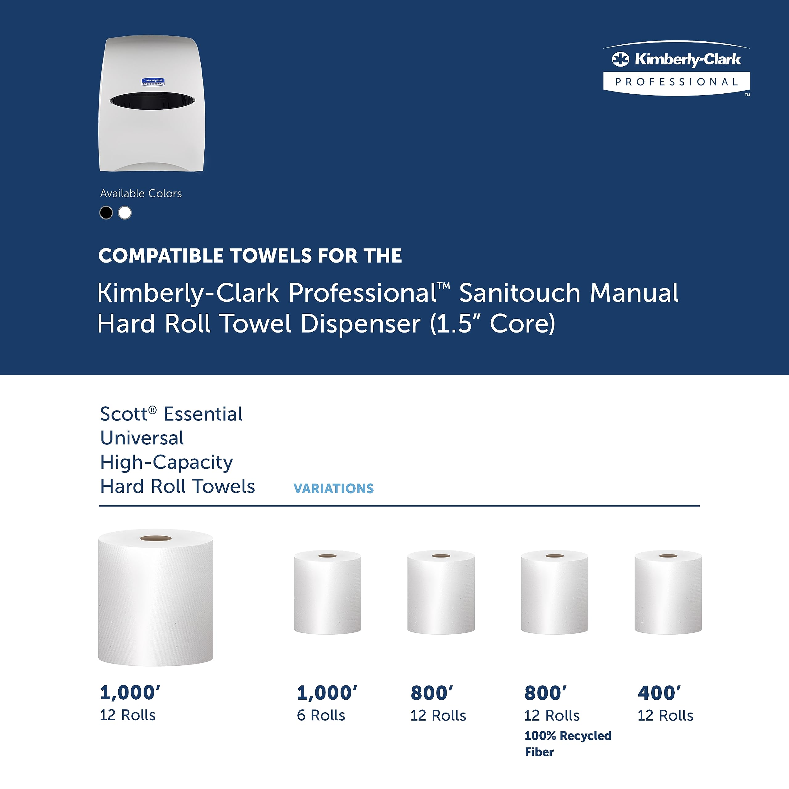Kimberly-Clark Sanitouch Hands-Free Hard Roll Paper Towel Dispenser (09991) - White, 12.63