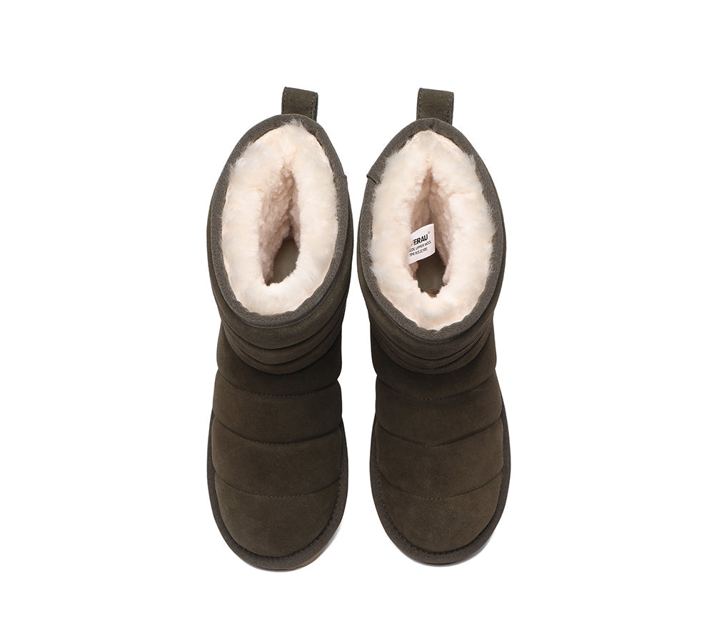 EVERAU® Women's UGG Boots - Genuine Sheepskin Wool Short Puffer Boots for Winter Warmth & Comfort | Perfect for Snow, Casual Outfits & Indoor Wear