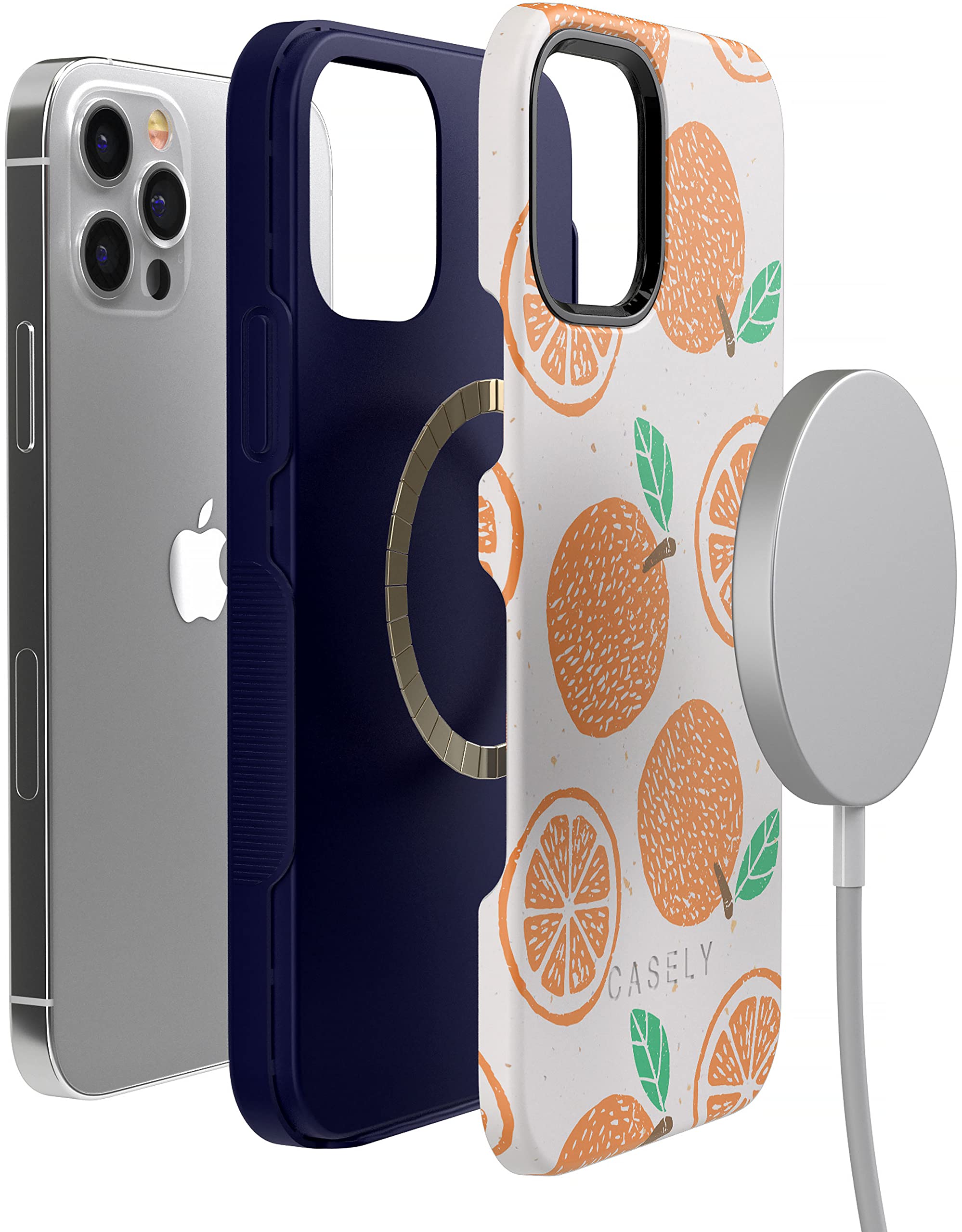 Casely iPhone 12 Pro Max Case with MagSafe Compatibility - Orange Stamped Protective Cover for Daily Use, Travel & Work | Shockproof & Slim Design